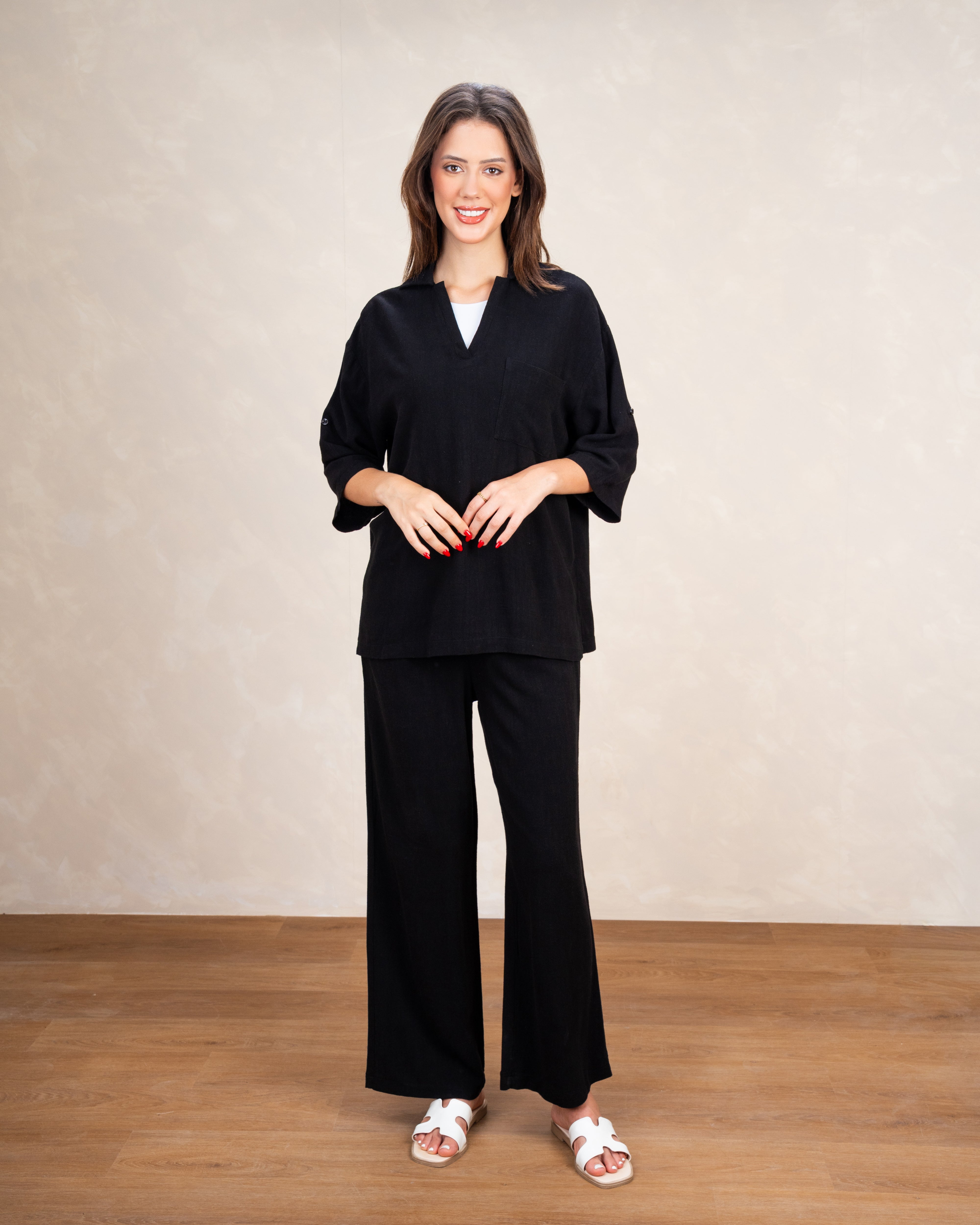 Minimal Linen Blouse With Pocket
