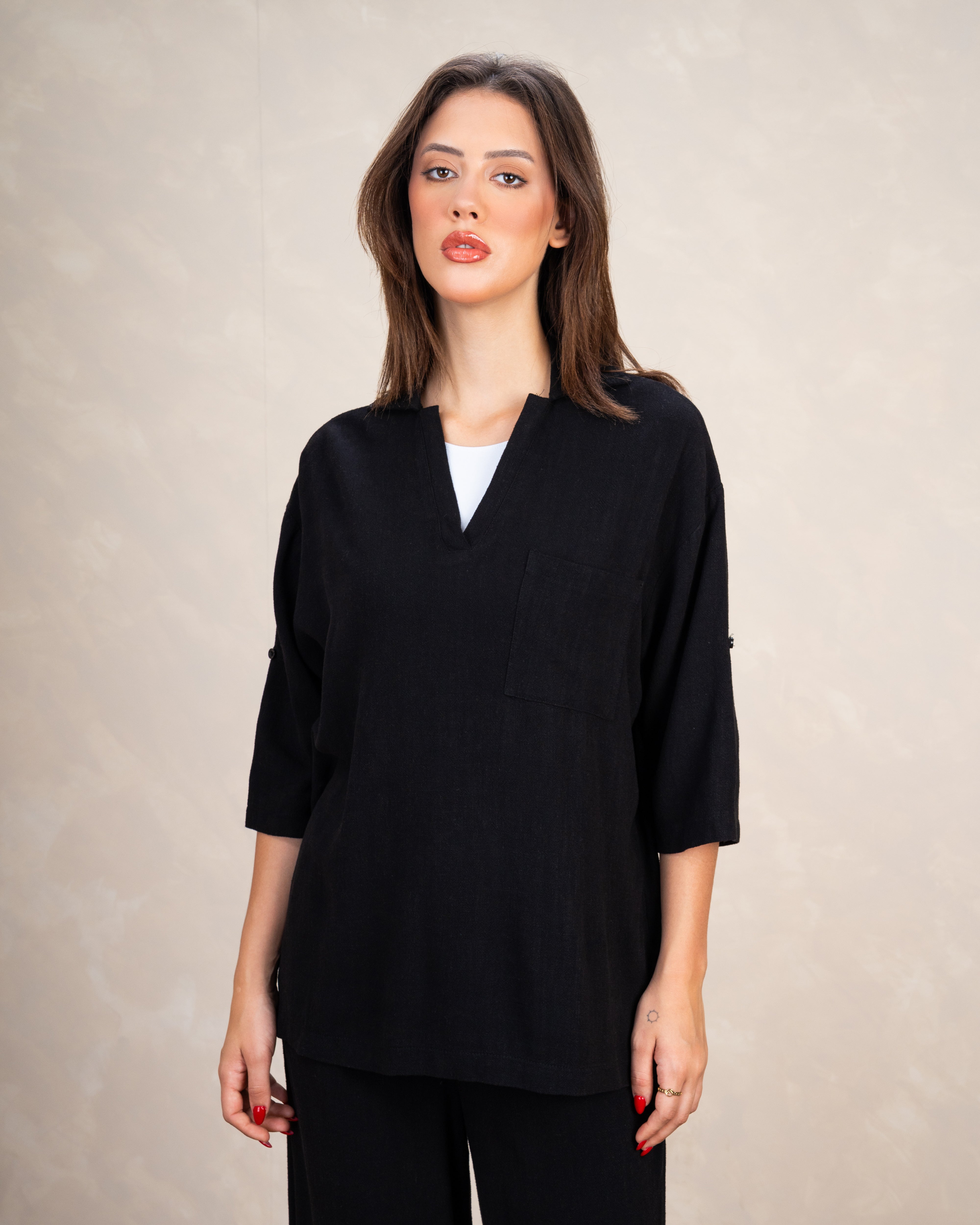 Minimal Linen Blouse With Pocket