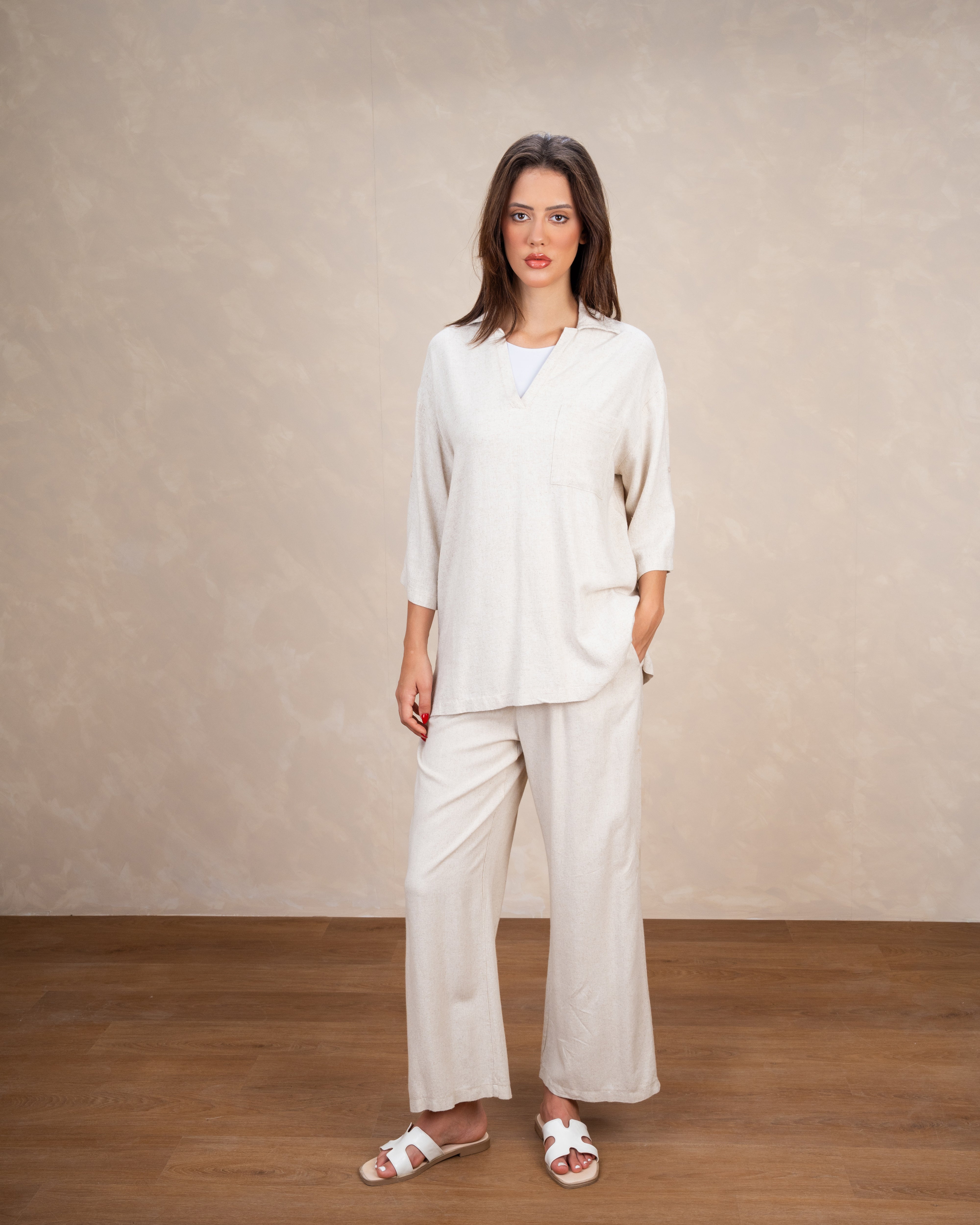 Minimal Linen Blouse With Pocket