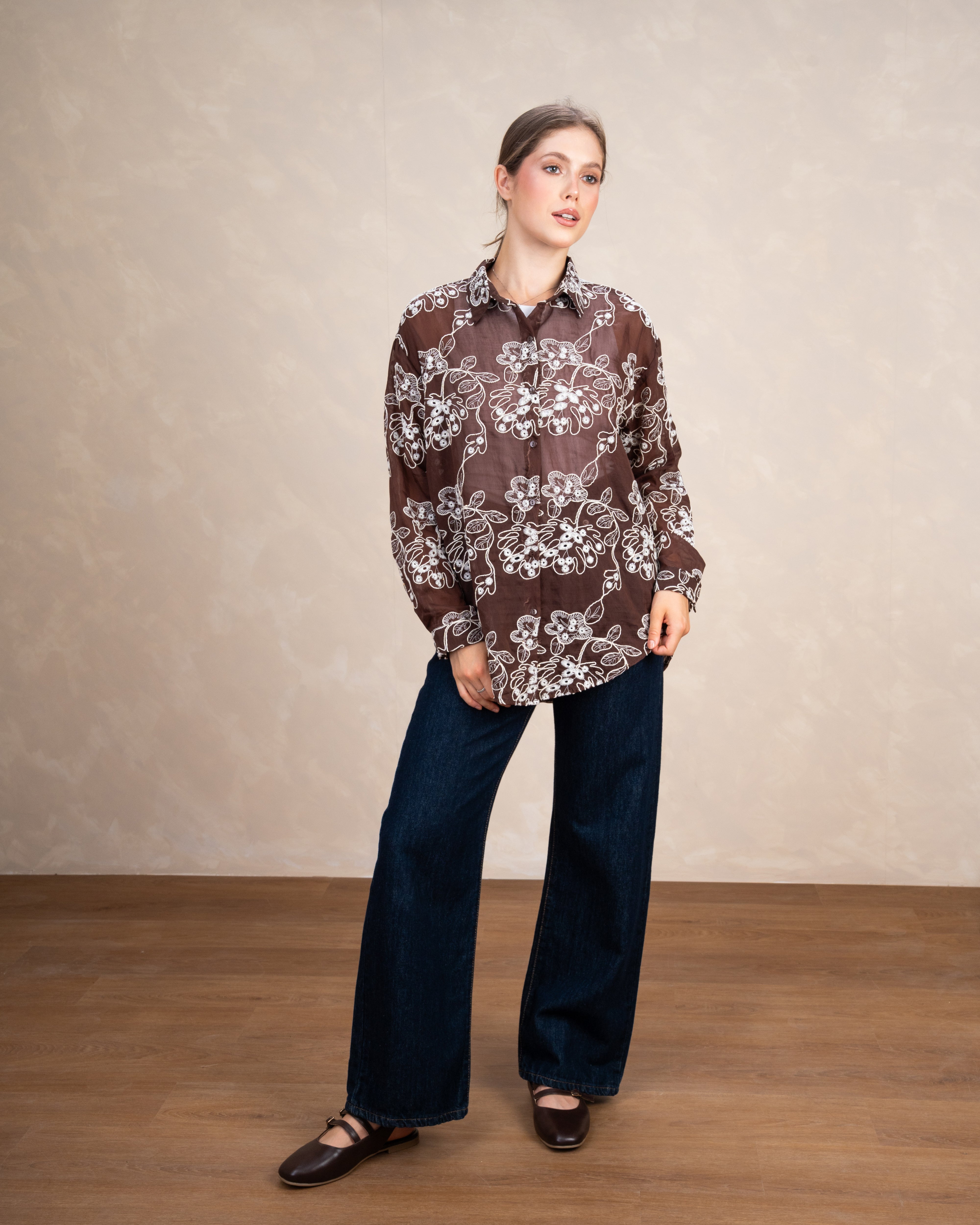 Two-Pattern Floral Embroidered Shirt
