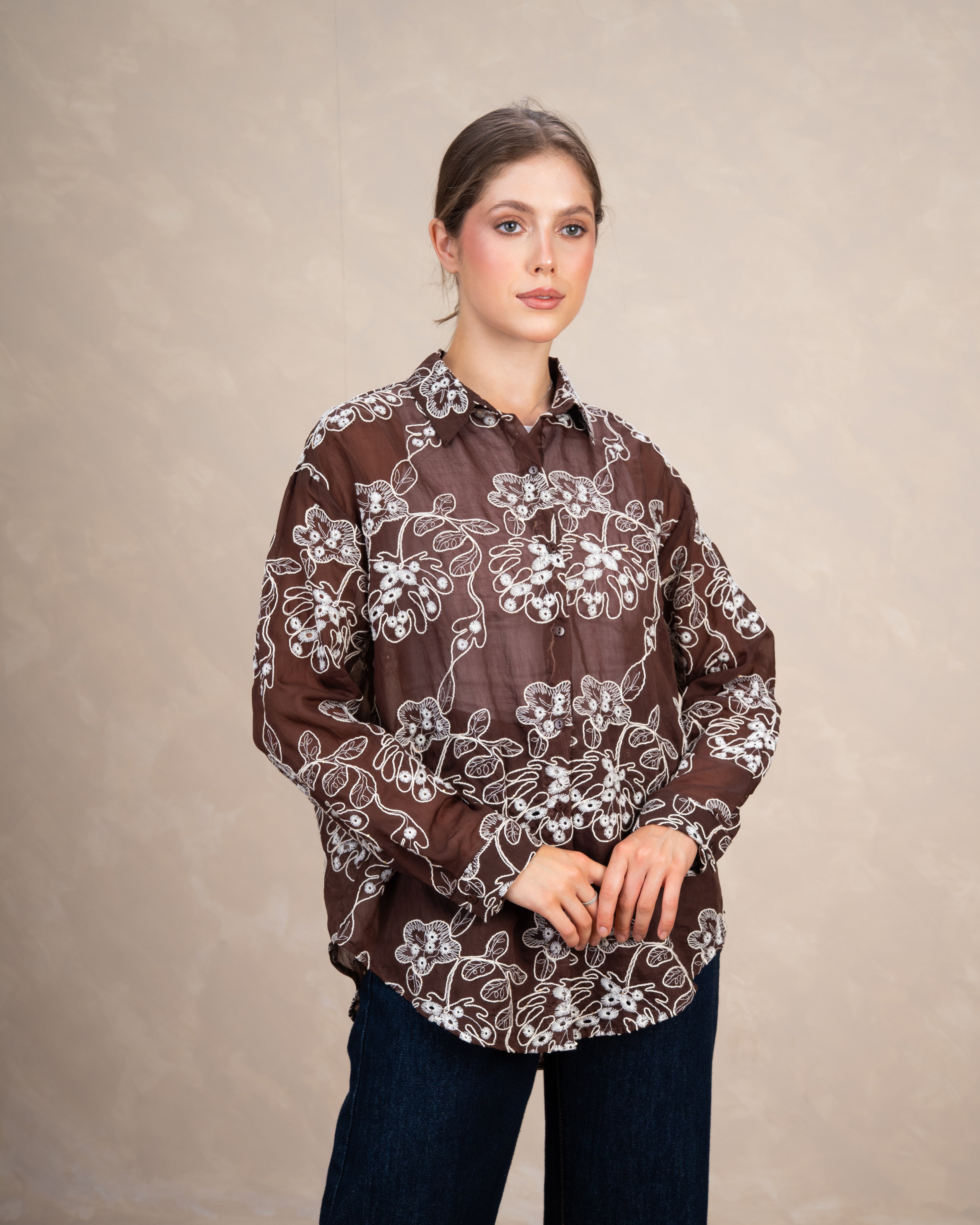Two-Pattern Floral Embroidered Shirt