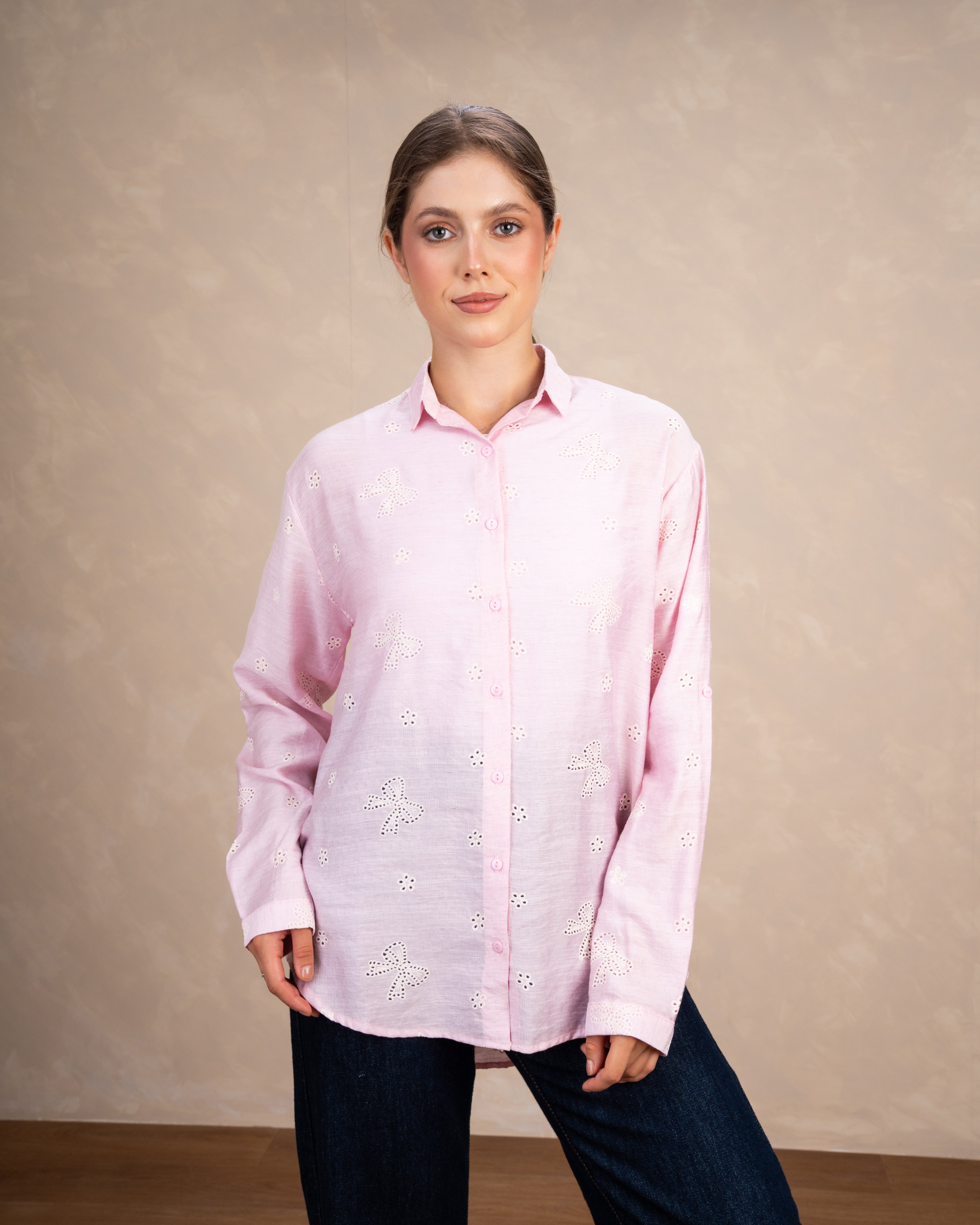 Title: Embroidered Shirt With Bow Detail