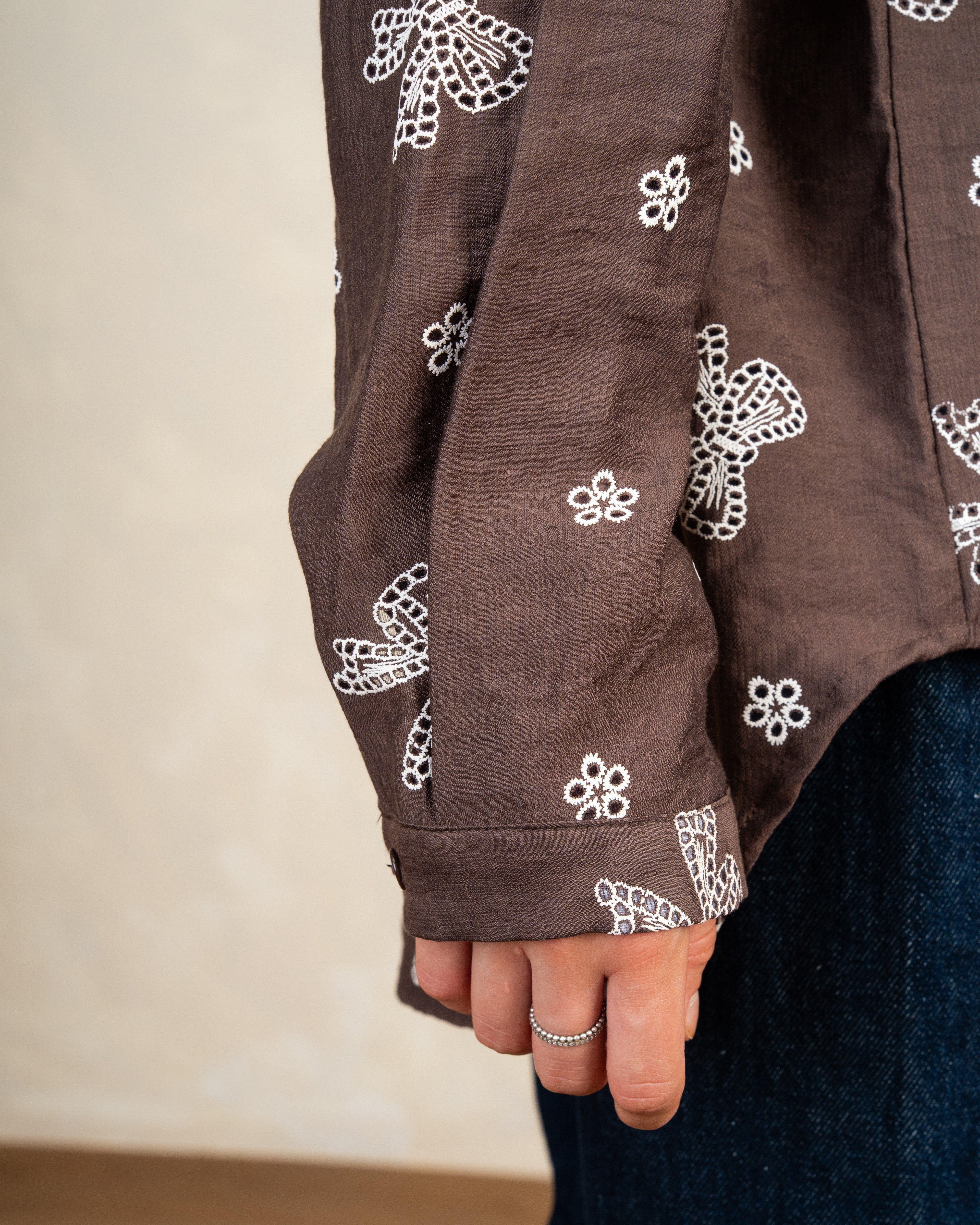 Title: Embroidered Shirt With Bow Detail