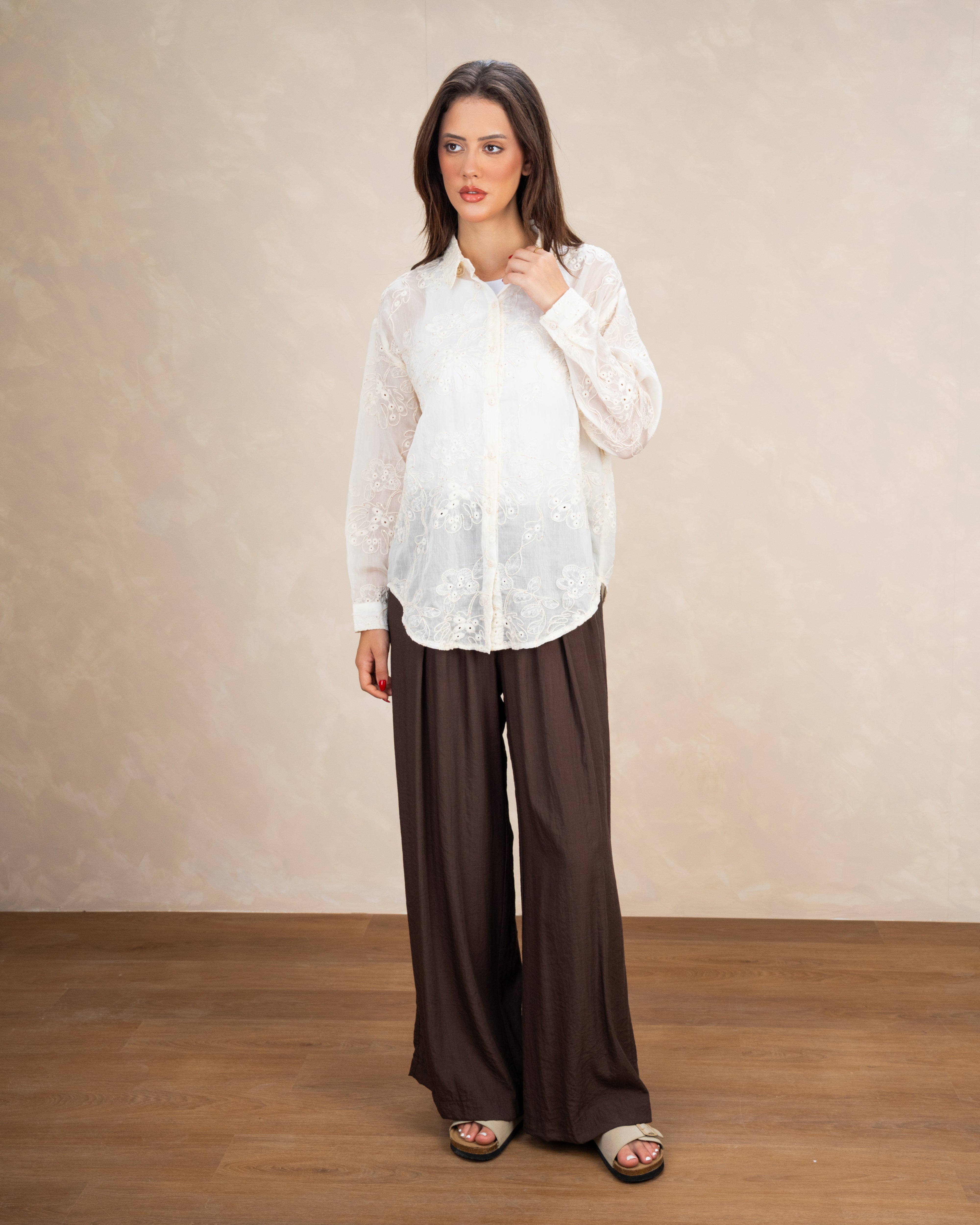 Two-Pattern Floral Embroidered Shirt