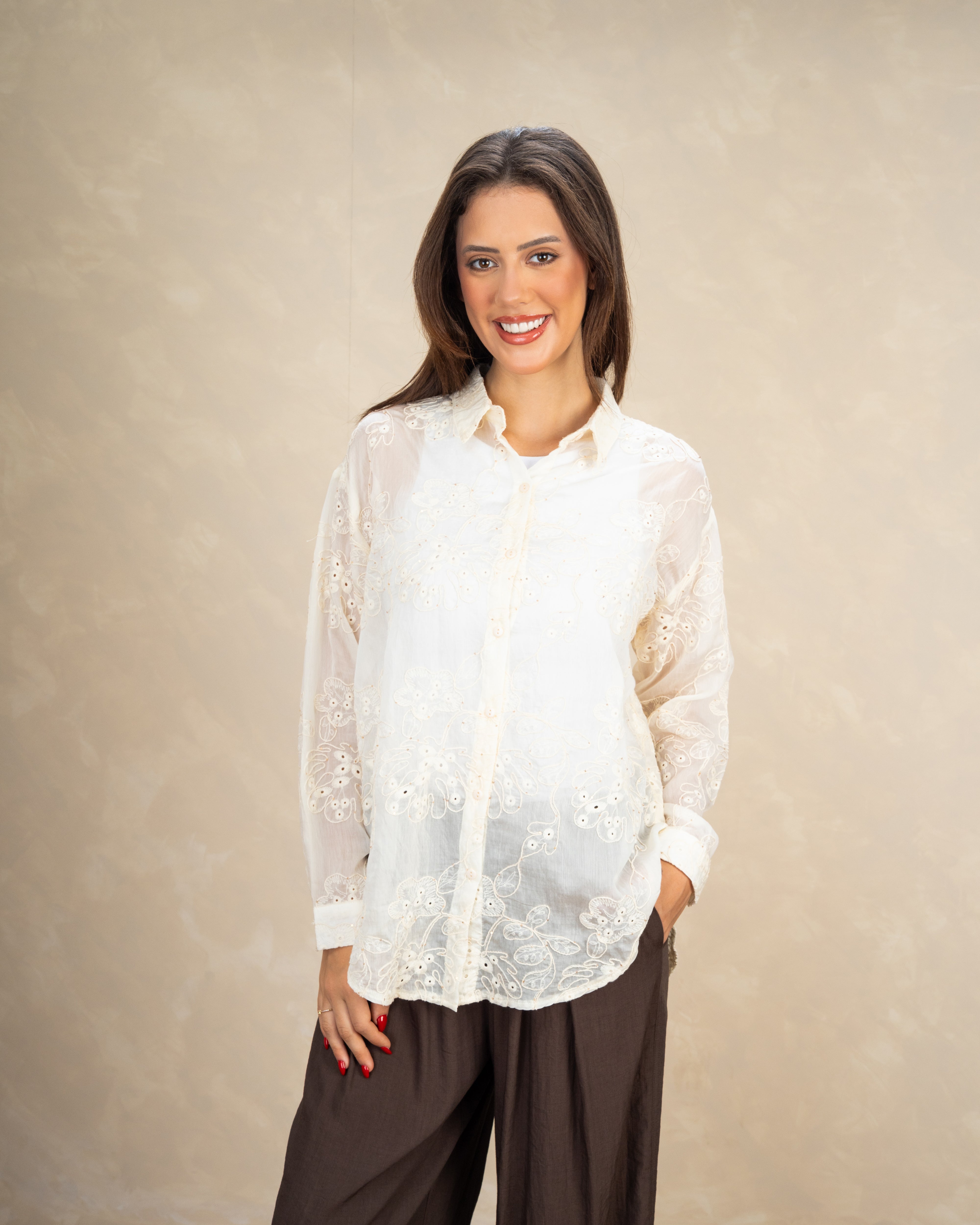 Two-Pattern Floral Embroidered Shirt
