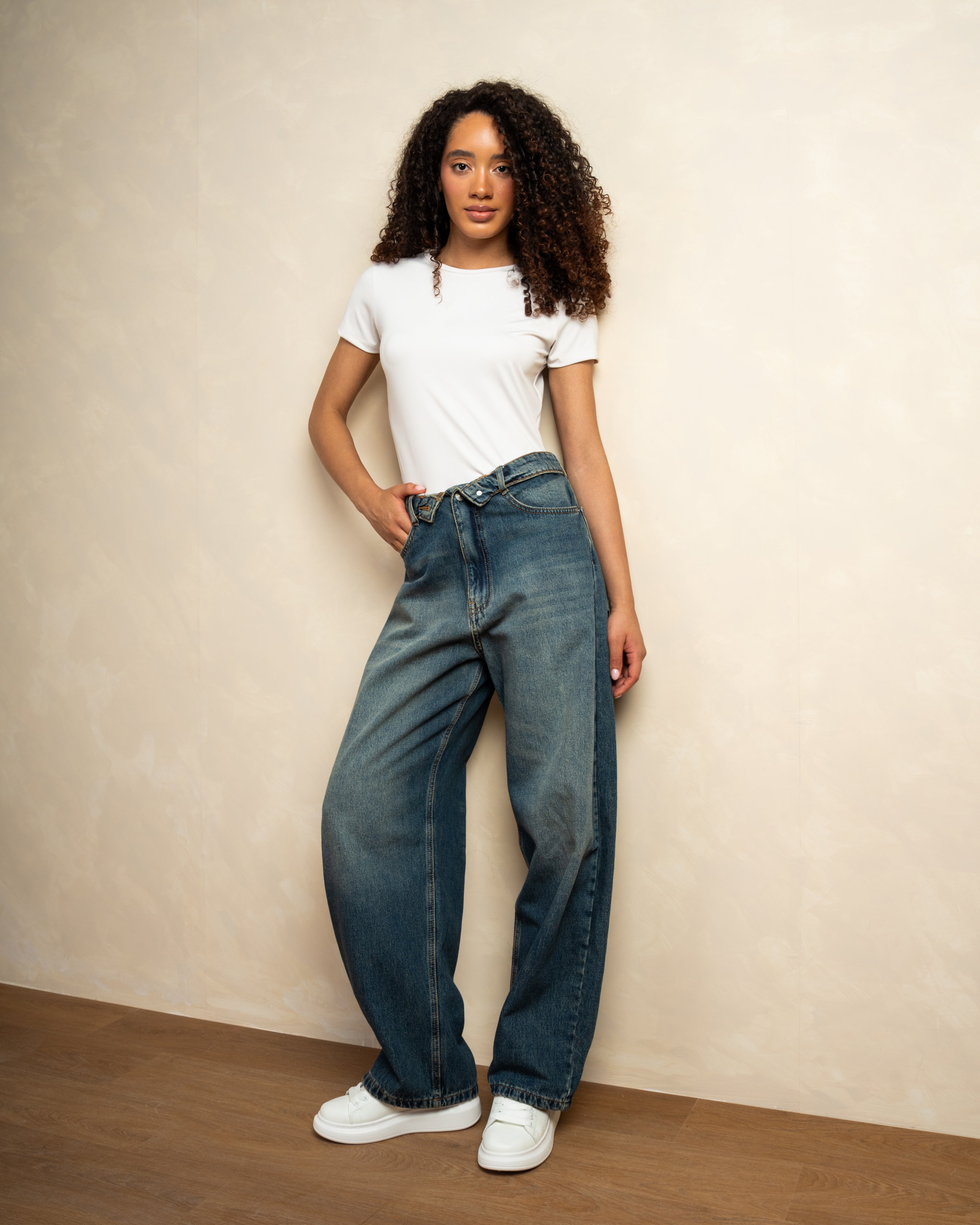 Denim Trouser With Folded Waistband