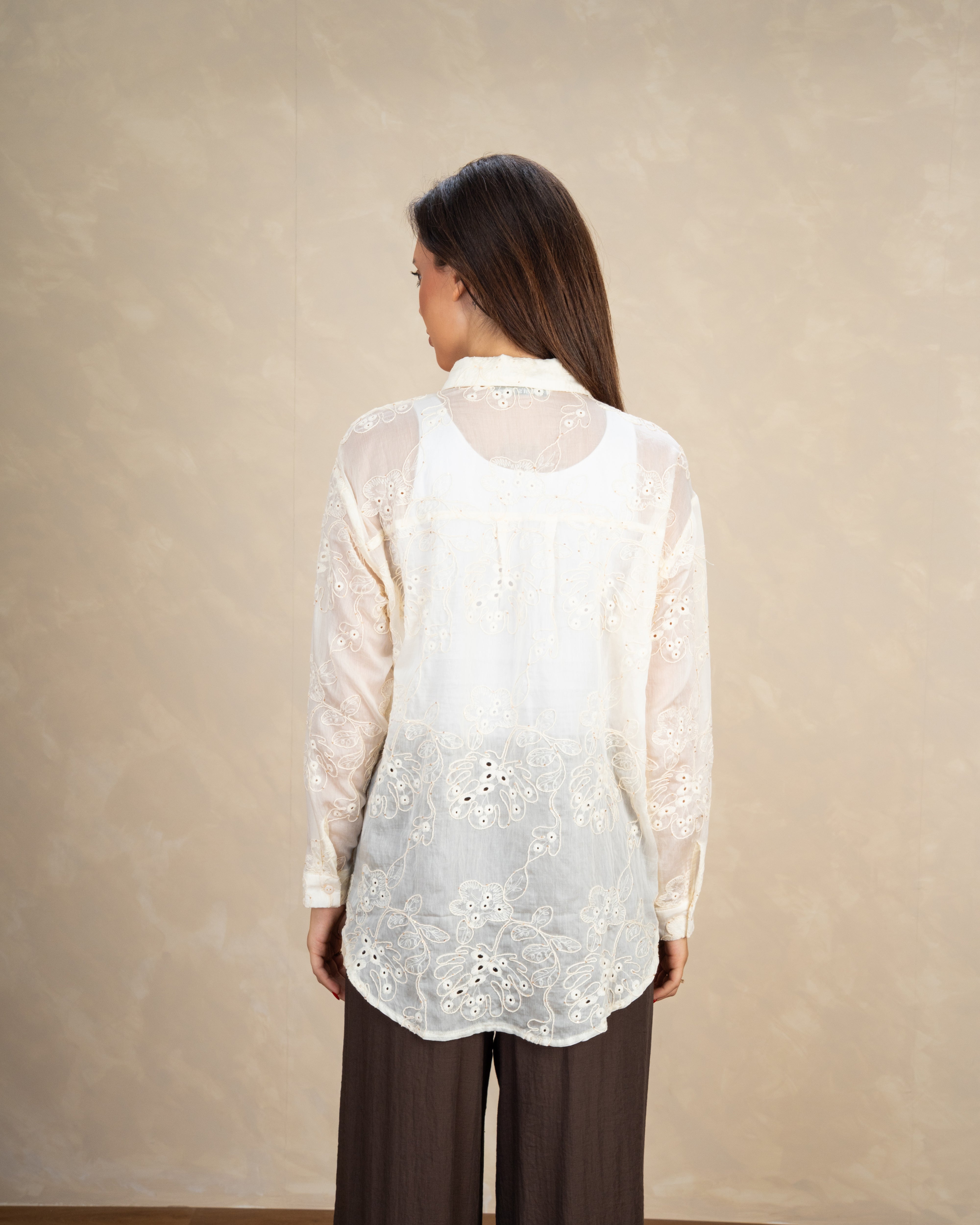 Two-Pattern Floral Embroidered Shirt