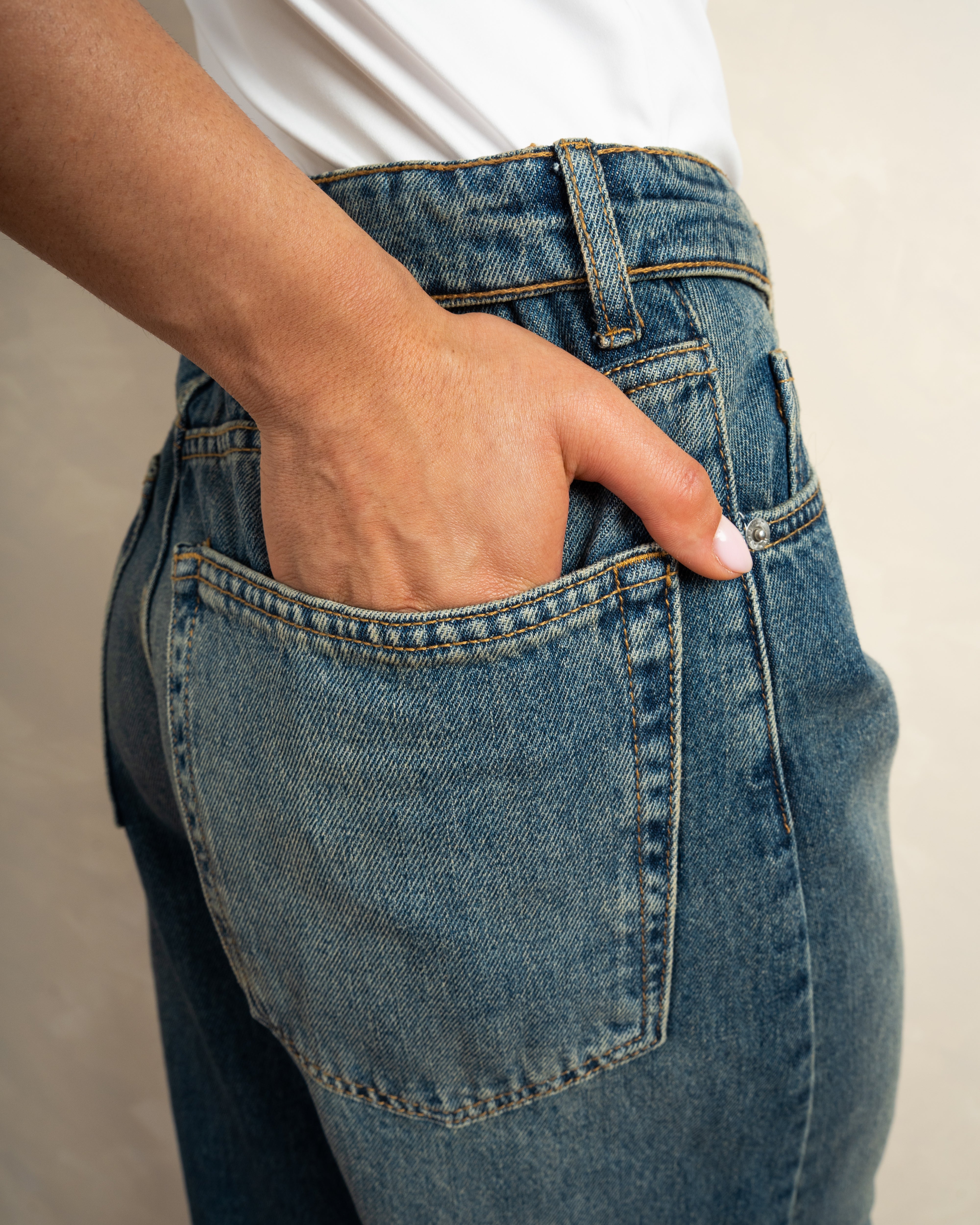 Denim Trouser With Folded Waistband