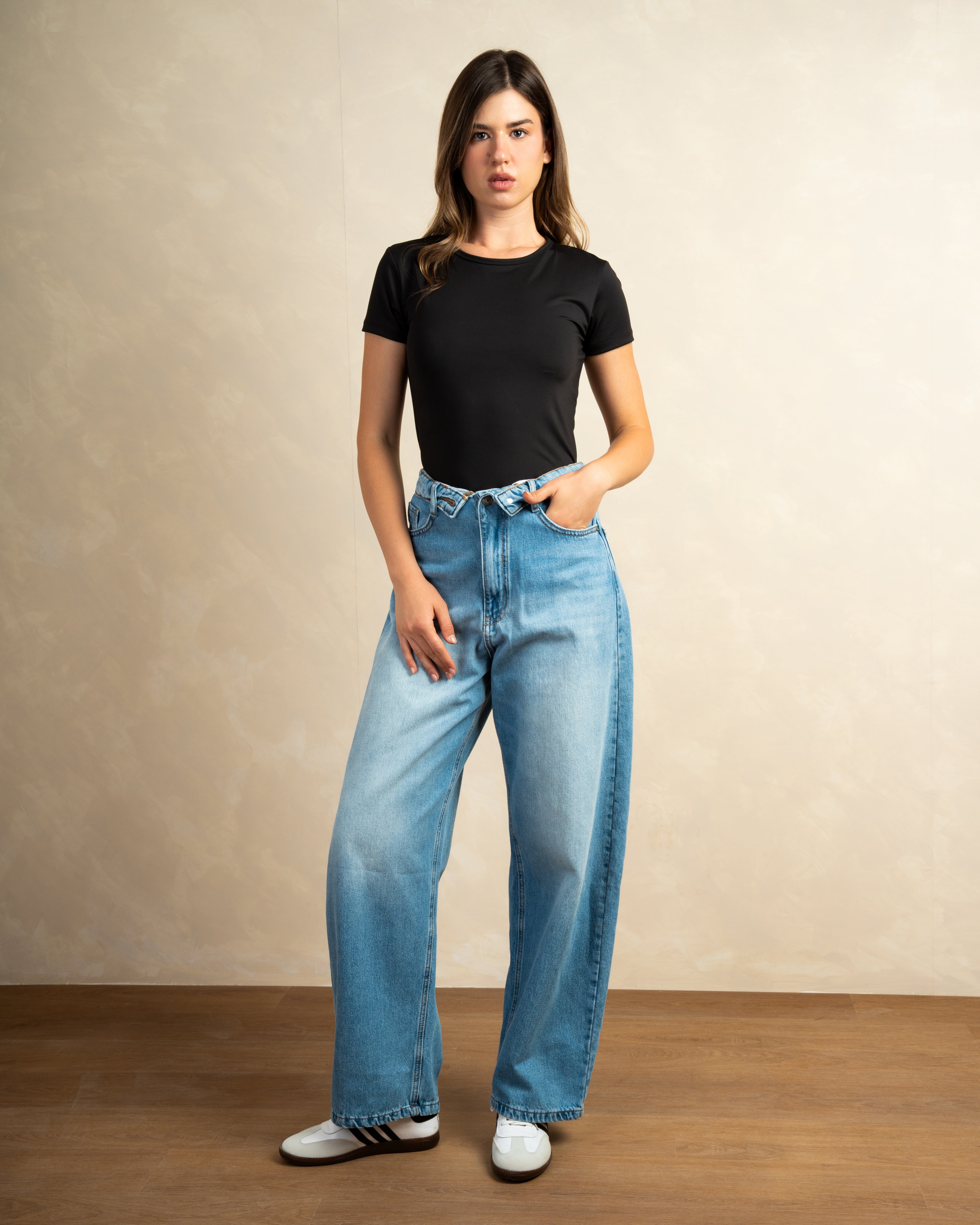 Denim Trouser With Folded Waistband