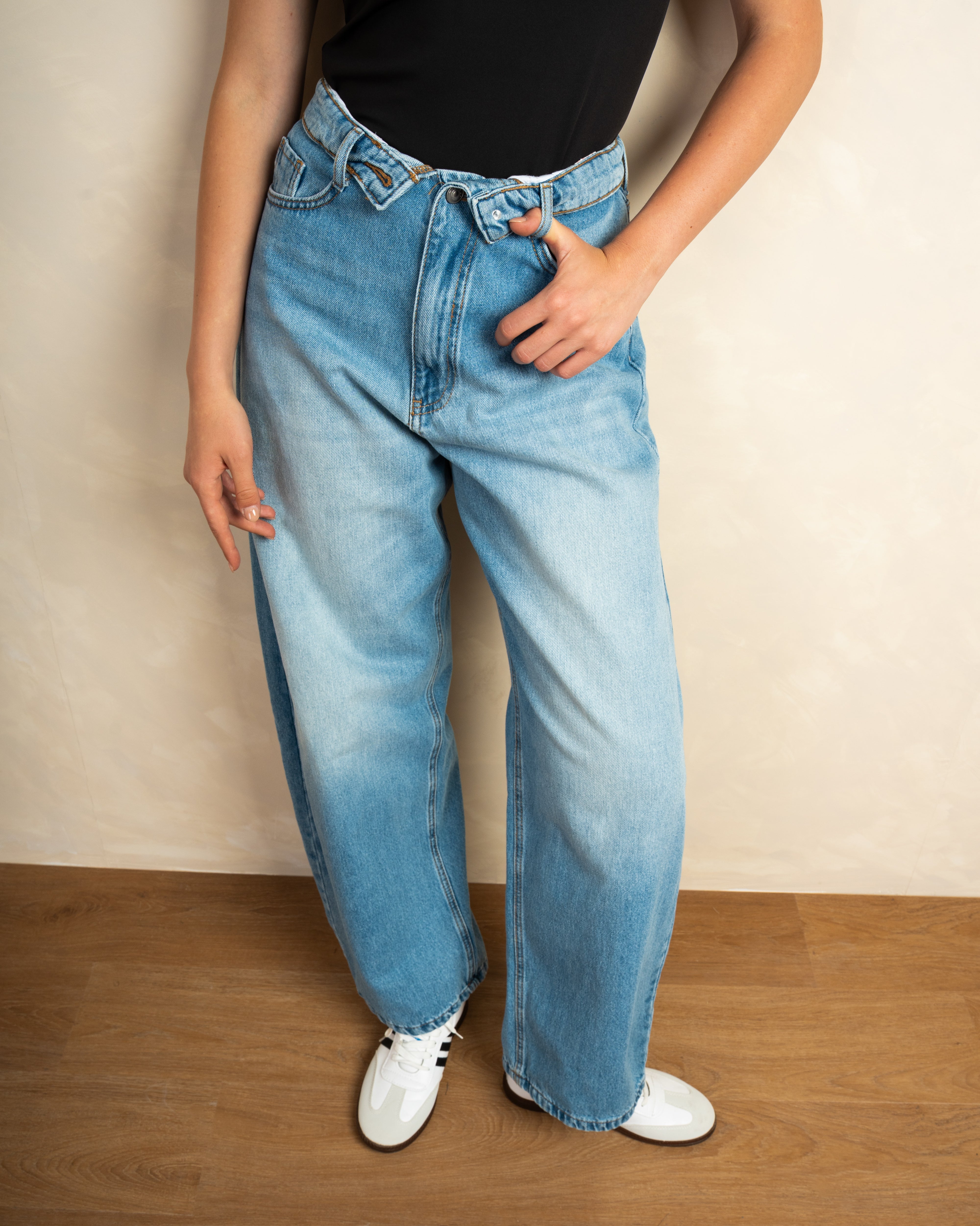 Denim Trouser With Folded Waistband