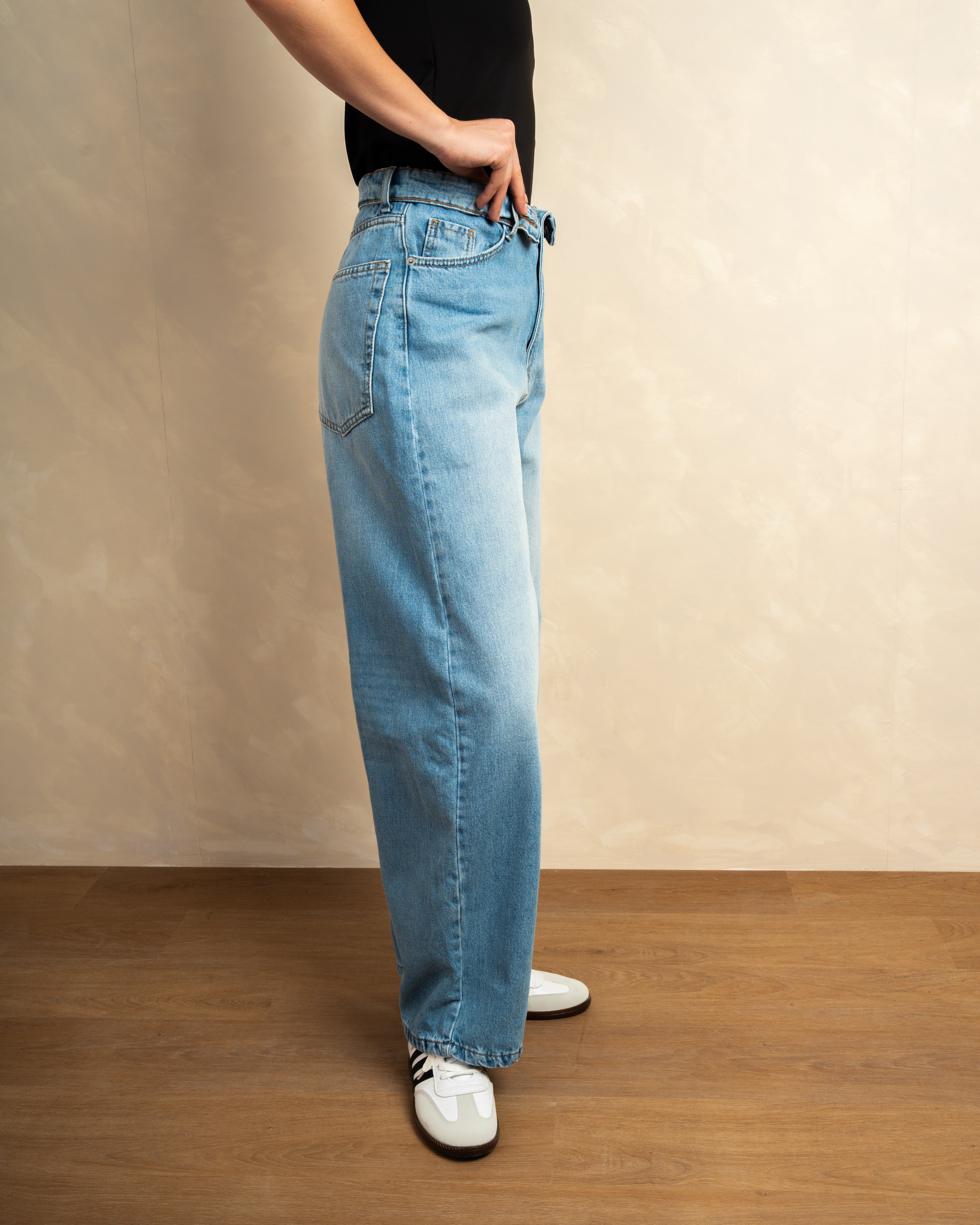 Denim Trouser With Folded Waistband