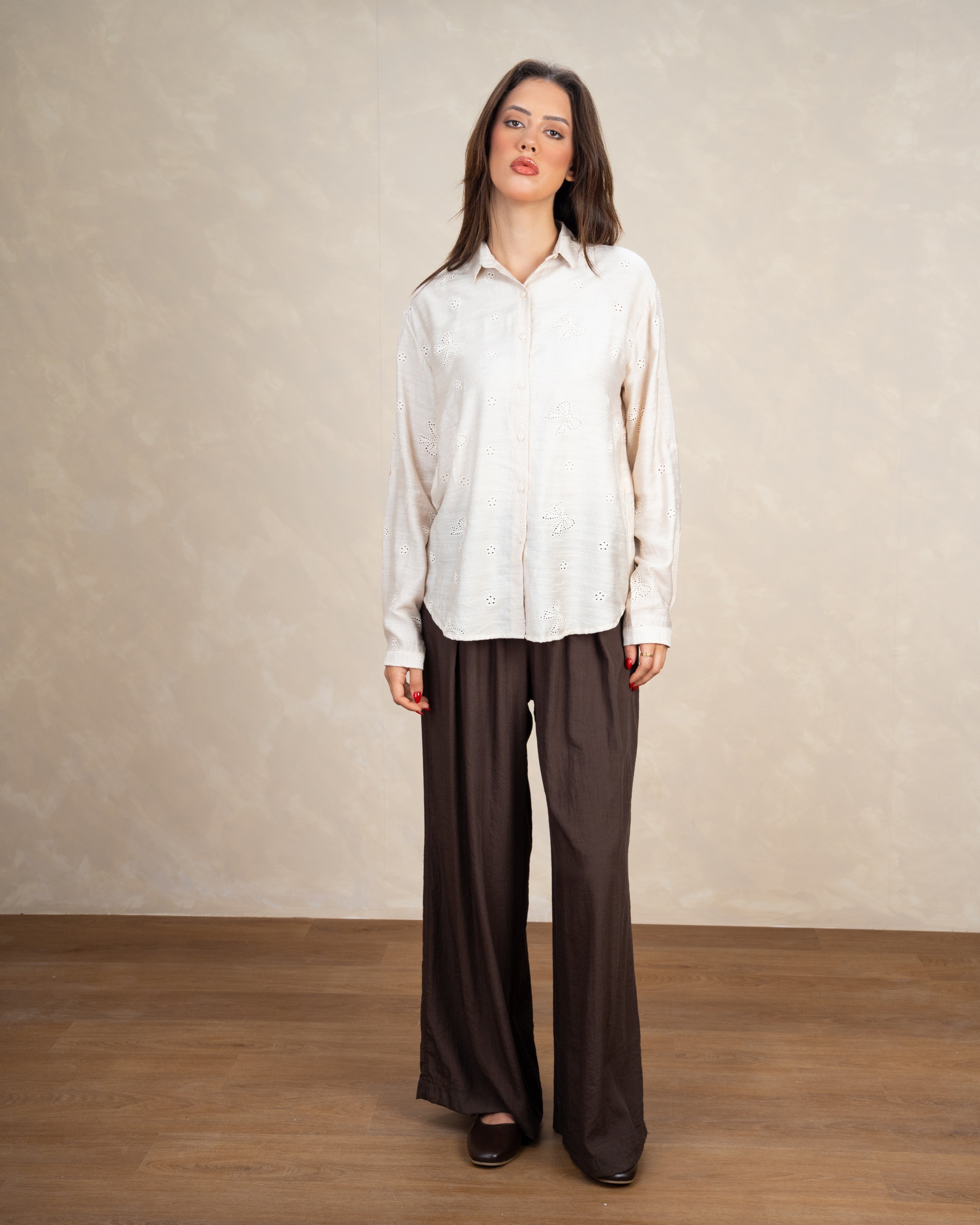 Title: Embroidered Shirt With Bow Detail