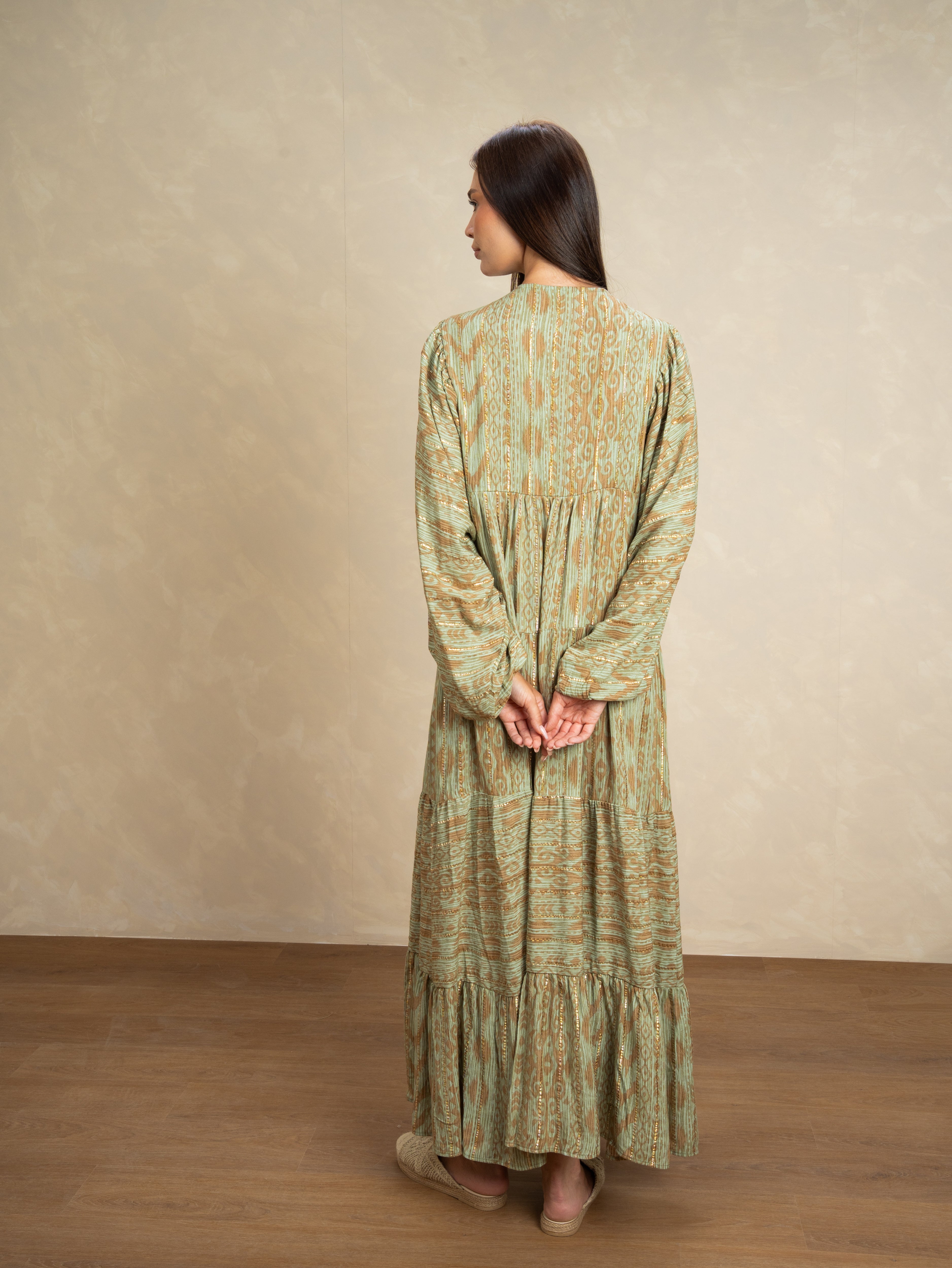 Patterned Tie Neck Dress