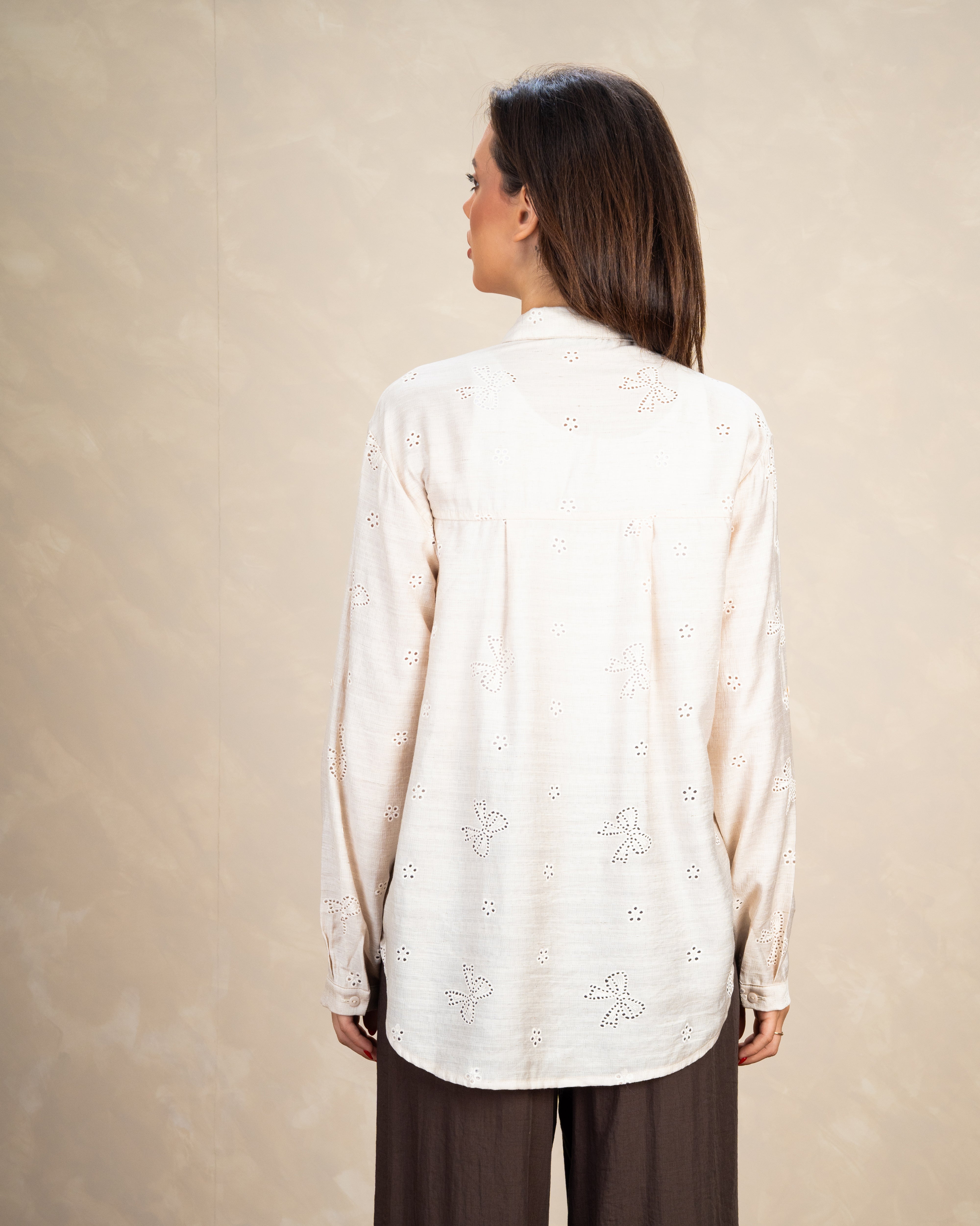 Title: Embroidered Shirt With Bow Detail