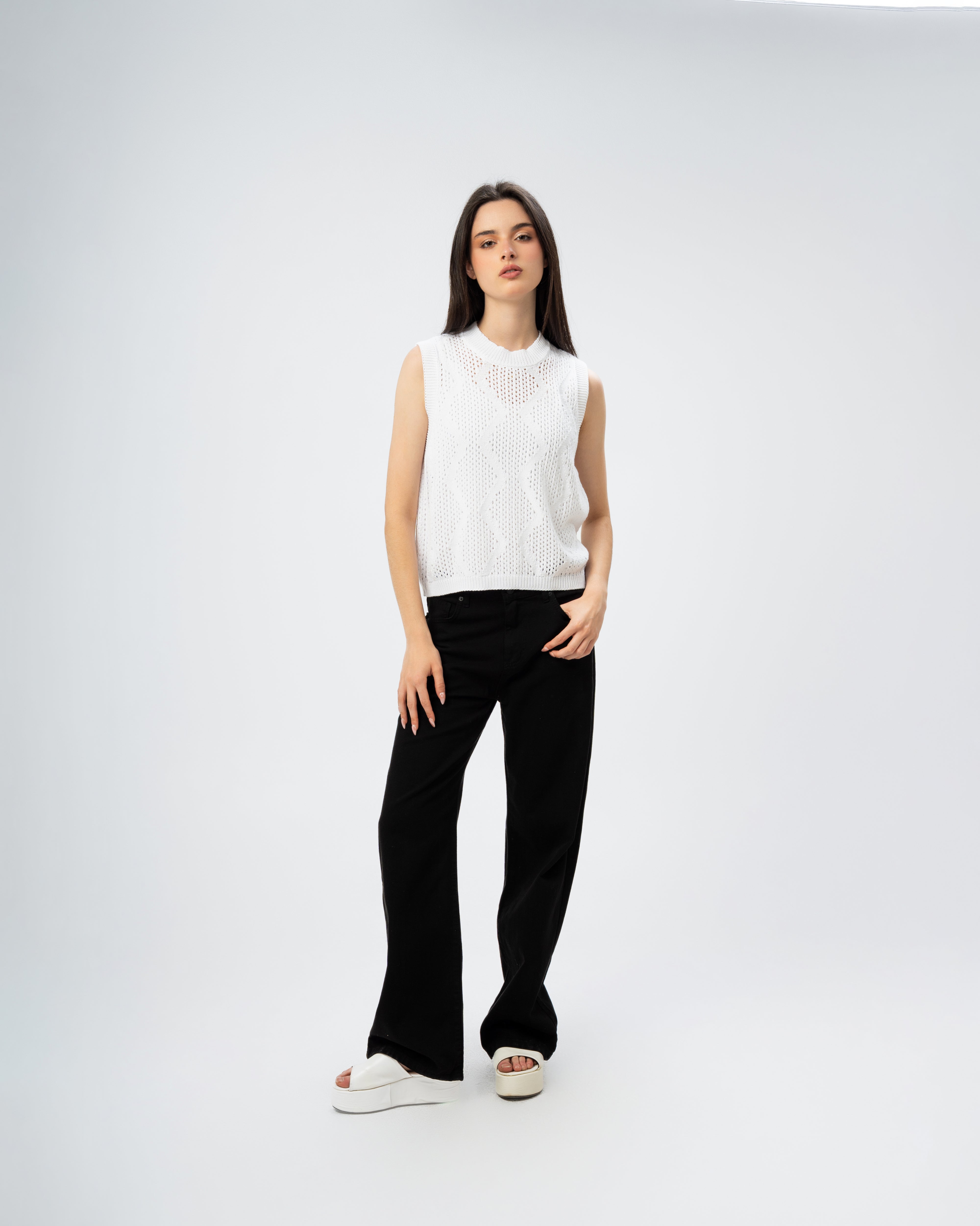 Knitwear Vest With Ribbed Embroidery