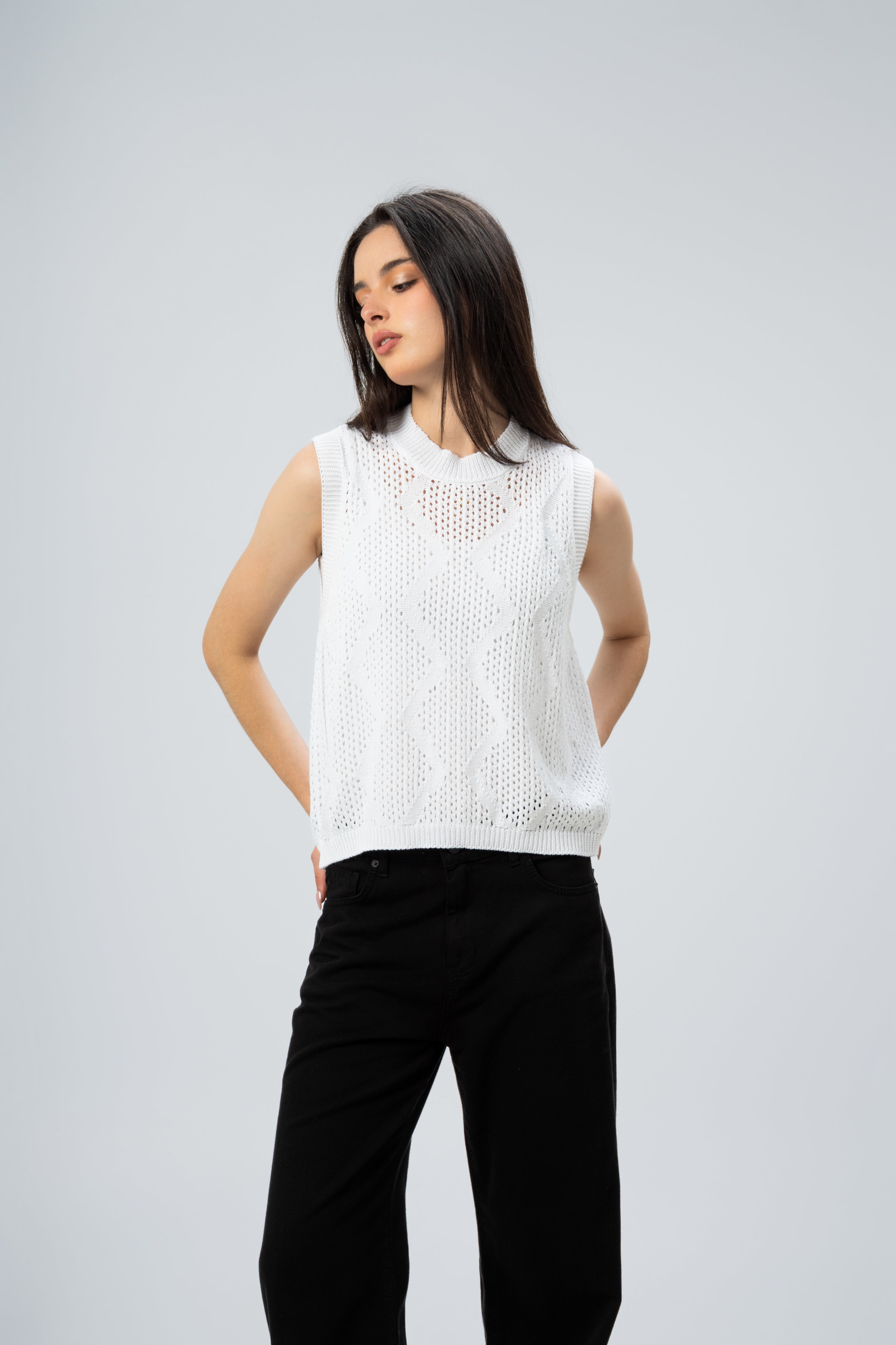 Knitwear Vest With Ribbed Embroidery