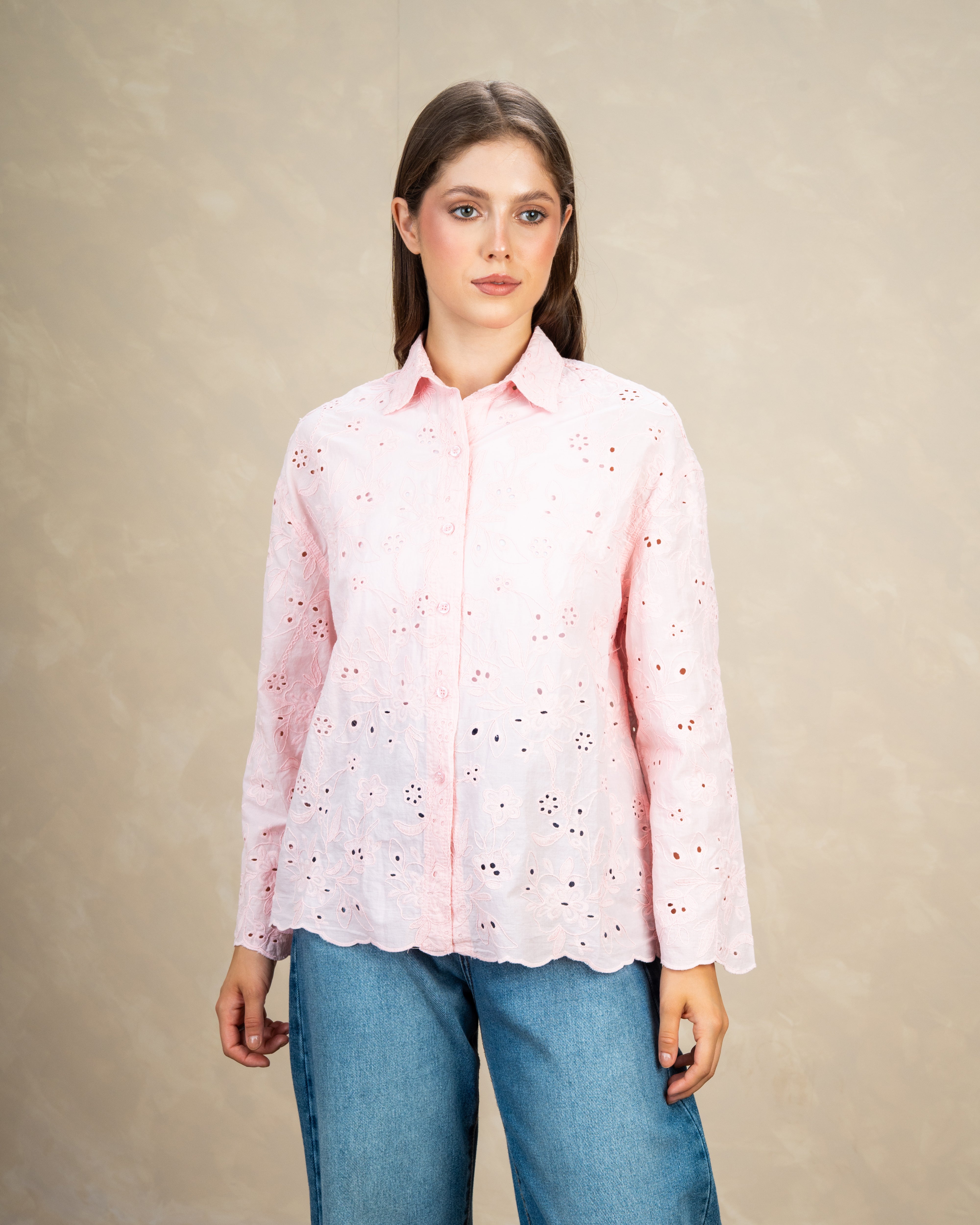 Floral Shirt With Lace Sleeves And Waist
