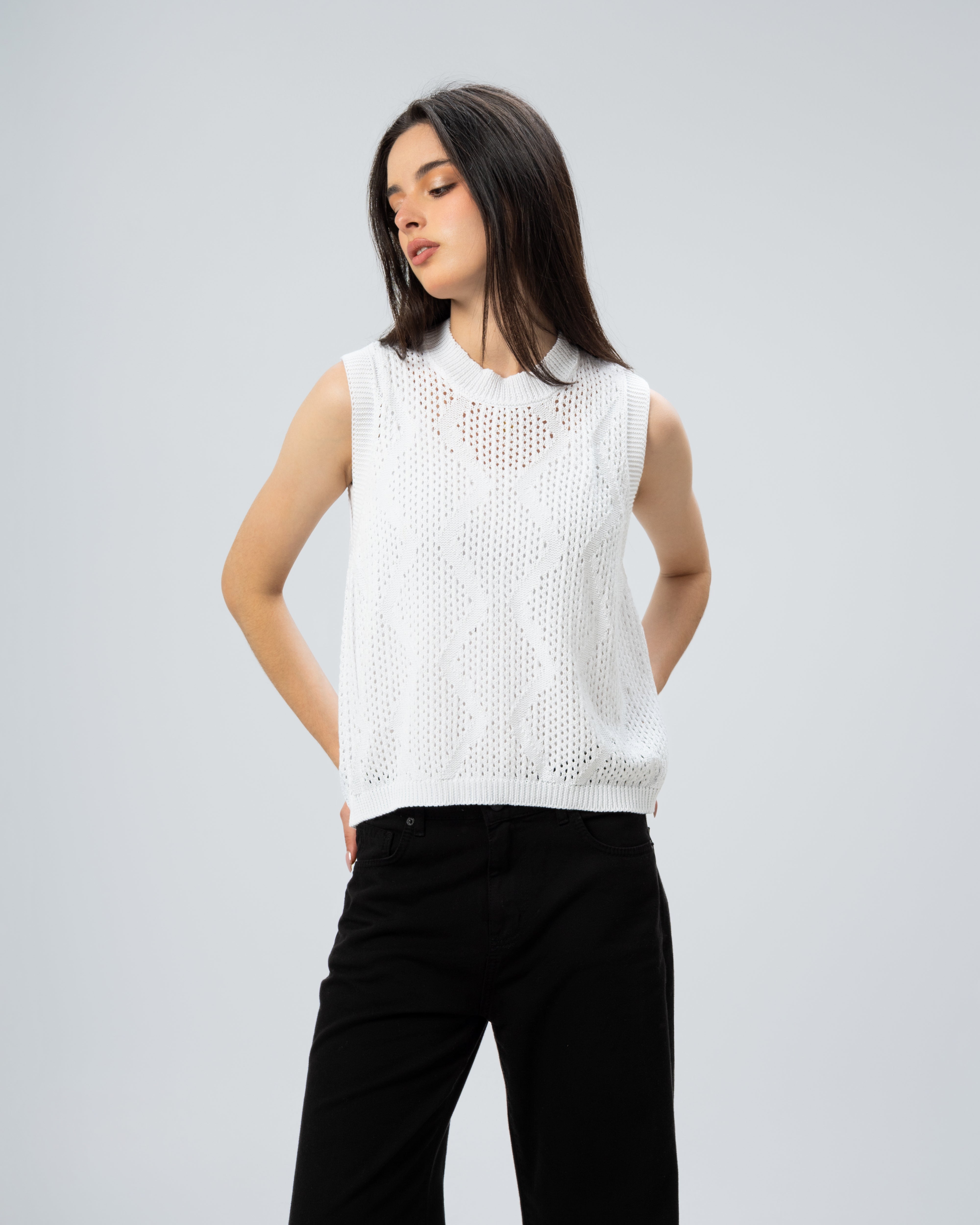 Knitwear Vest With Ribbed Embroidery