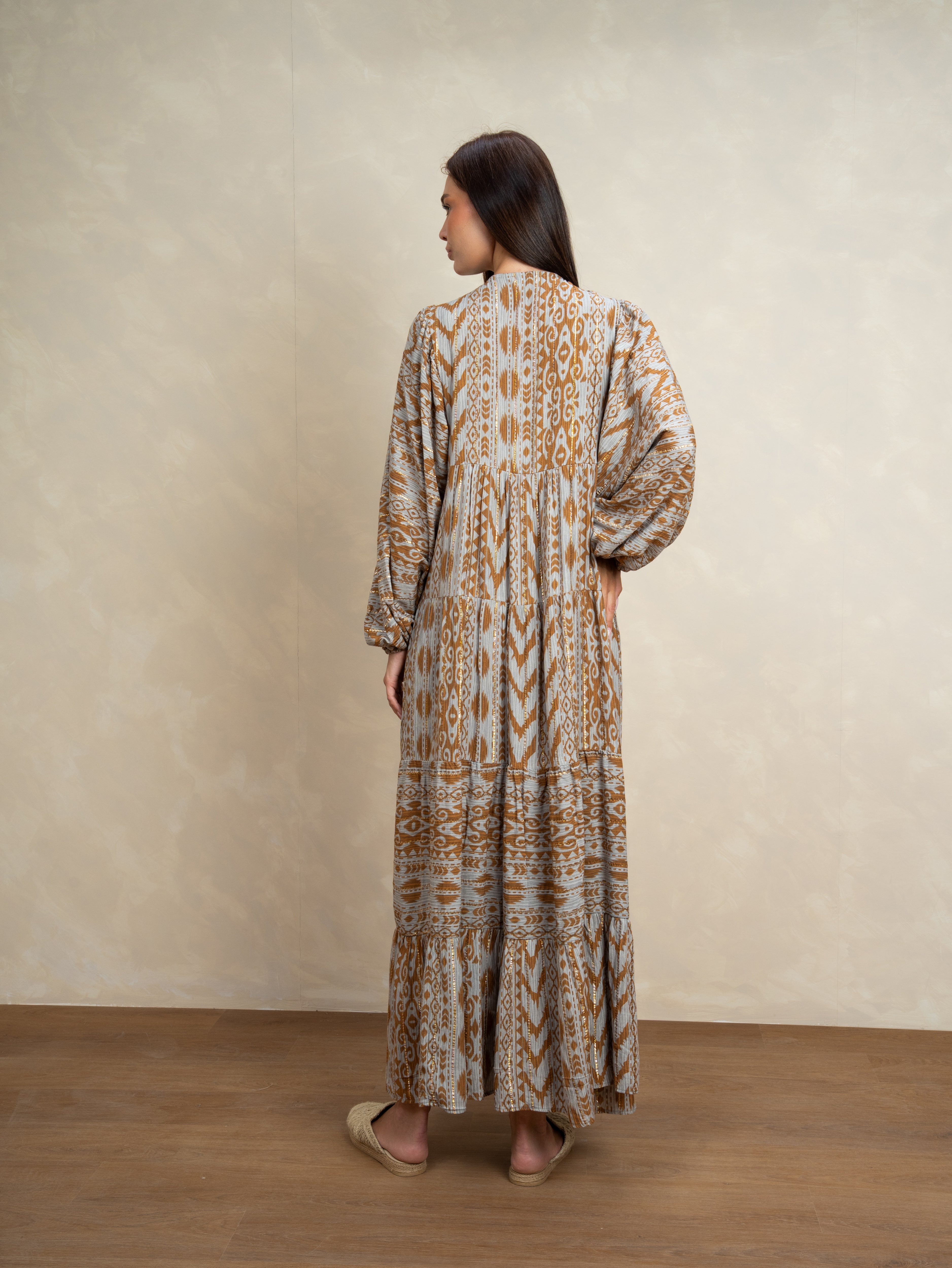 Patterned Tie Neck Dress