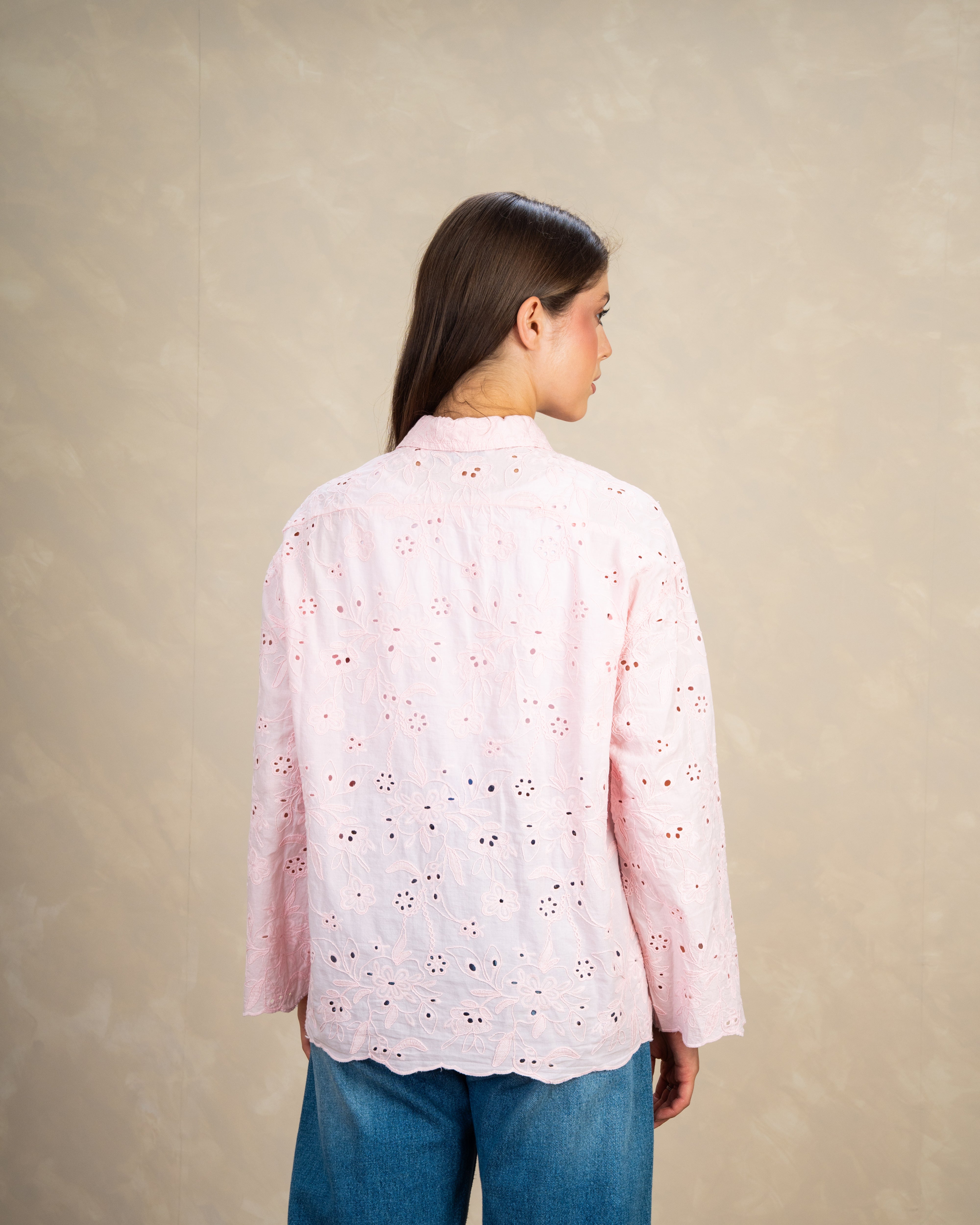 Floral Shirt With Lace Sleeves And Waist