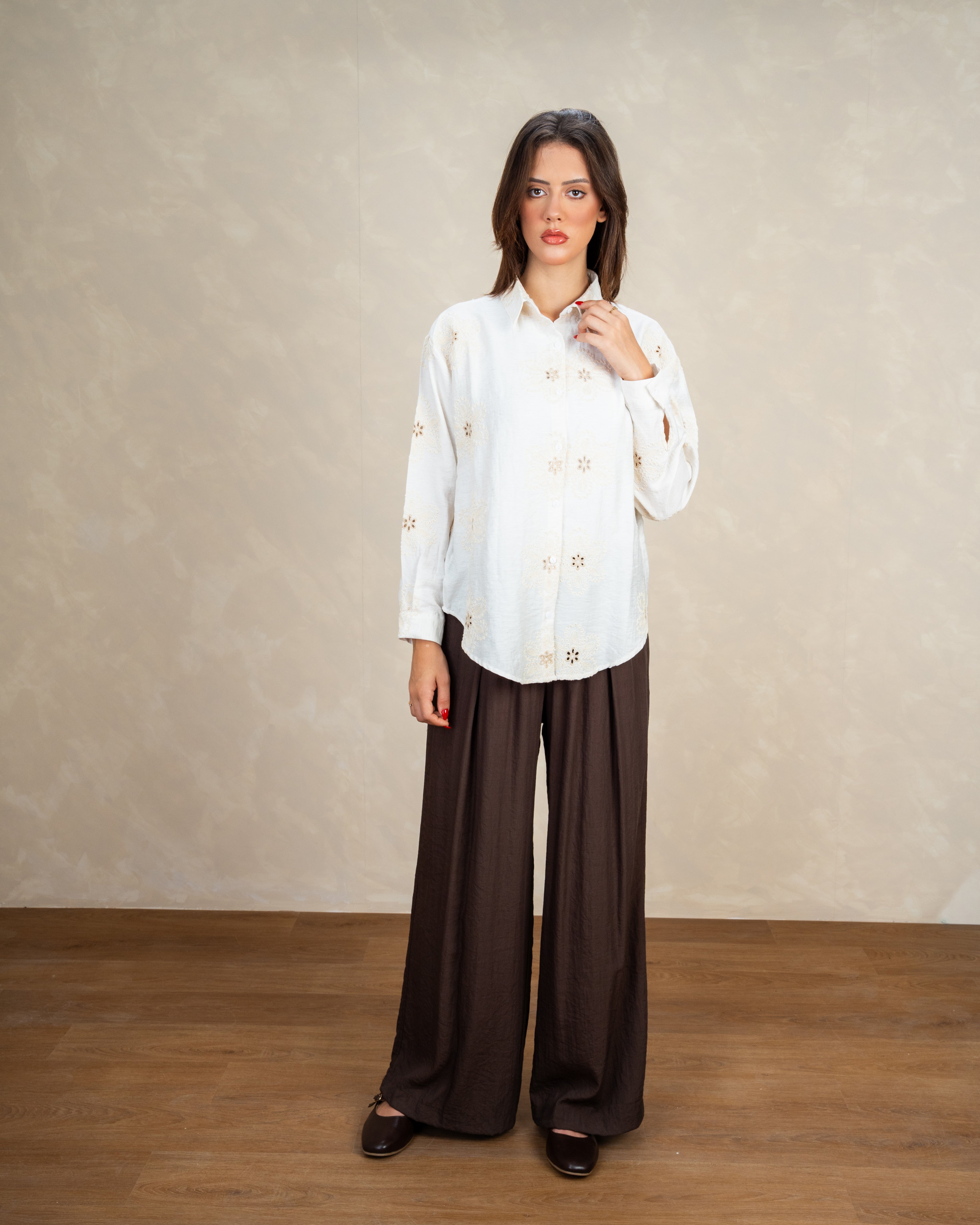 Elegant Long Floral Detail Shirt