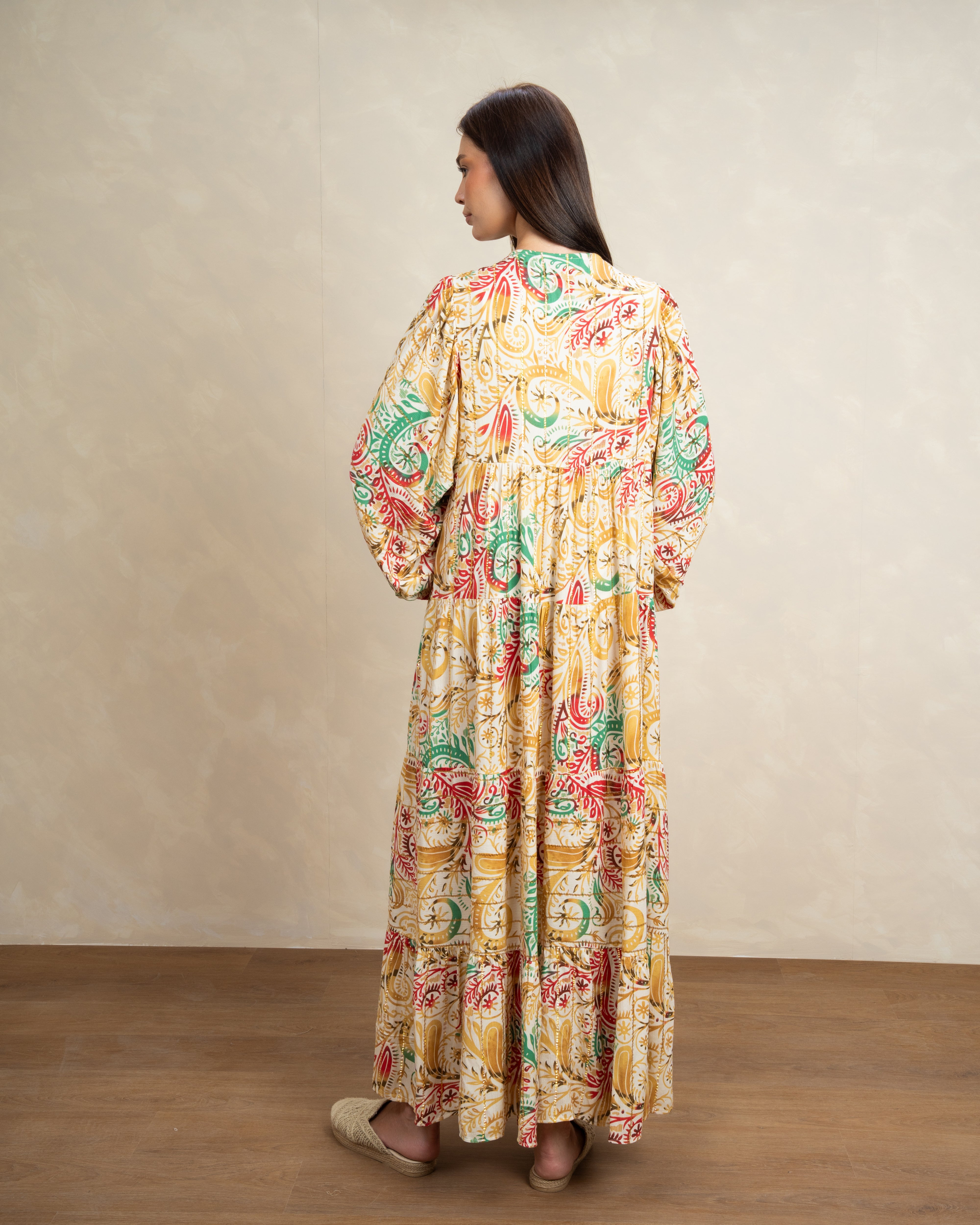 Patterned Tie Neck Dress