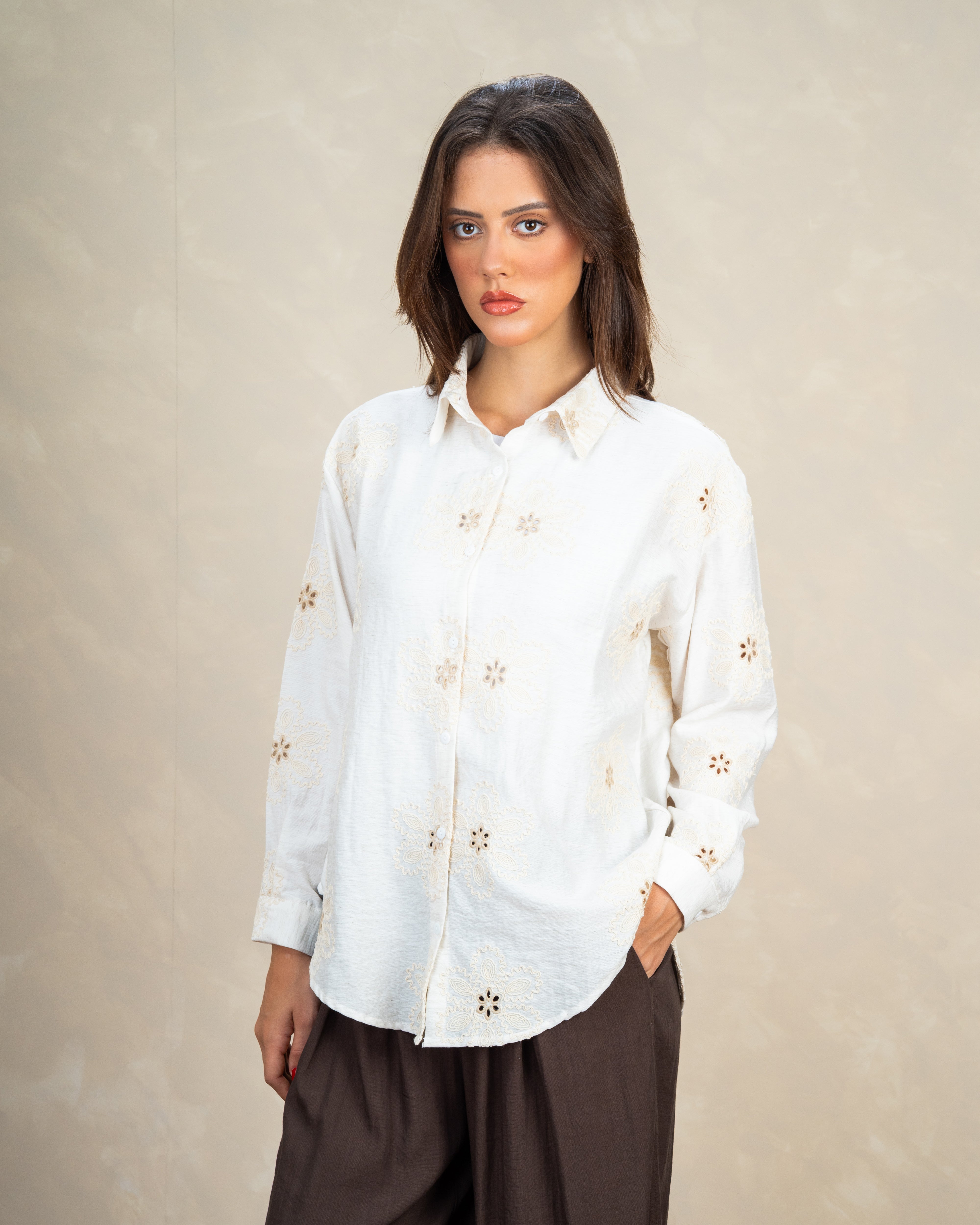 Elegant Long Floral Detail Shirt