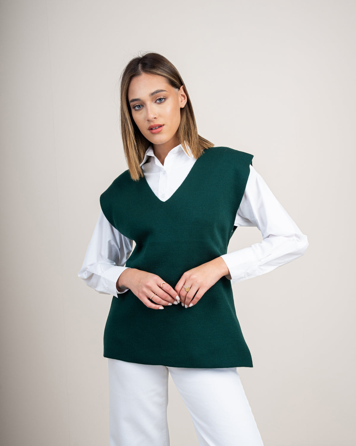 Knit vest with a tie-back detail