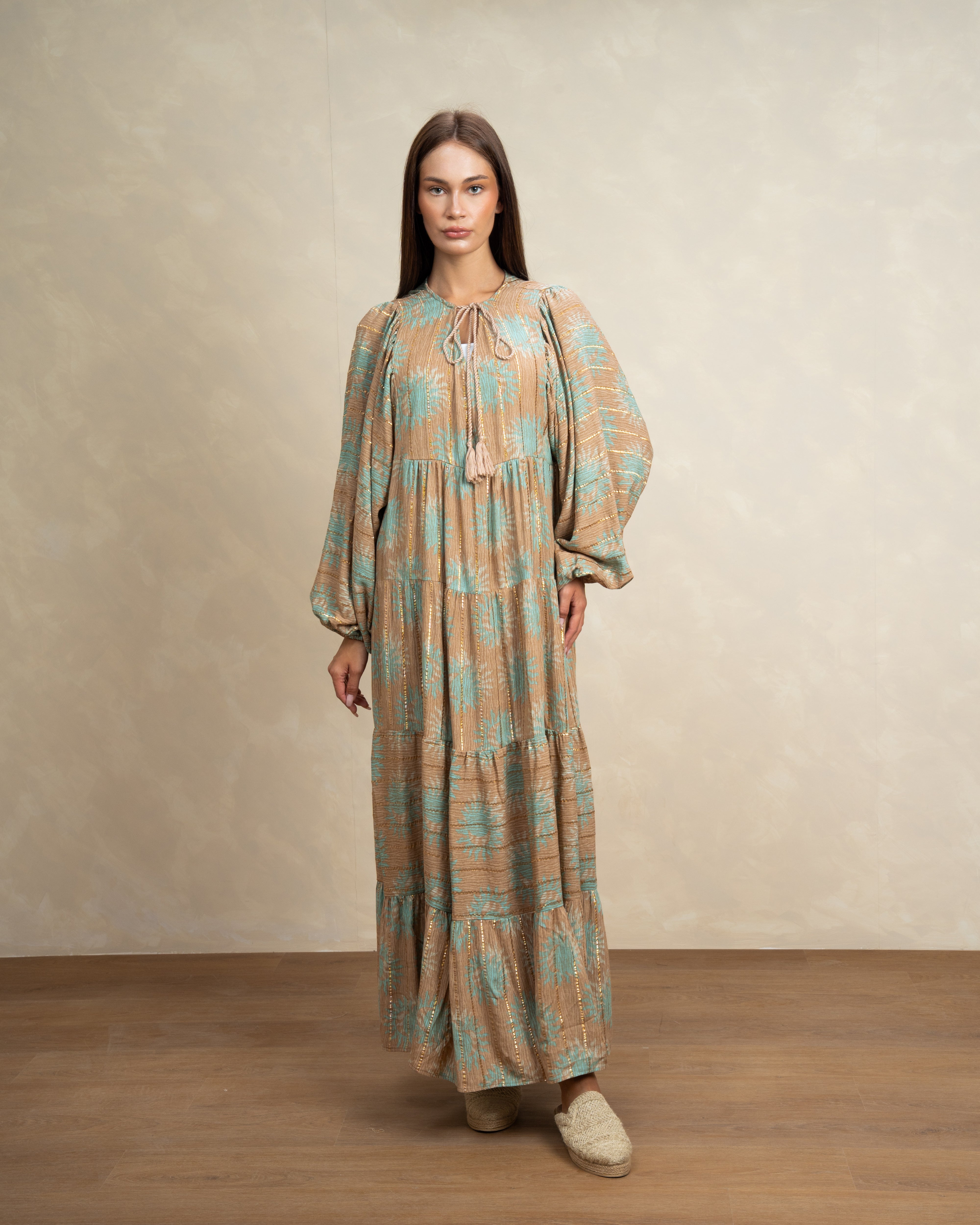 Patterned Tie Neck Dress