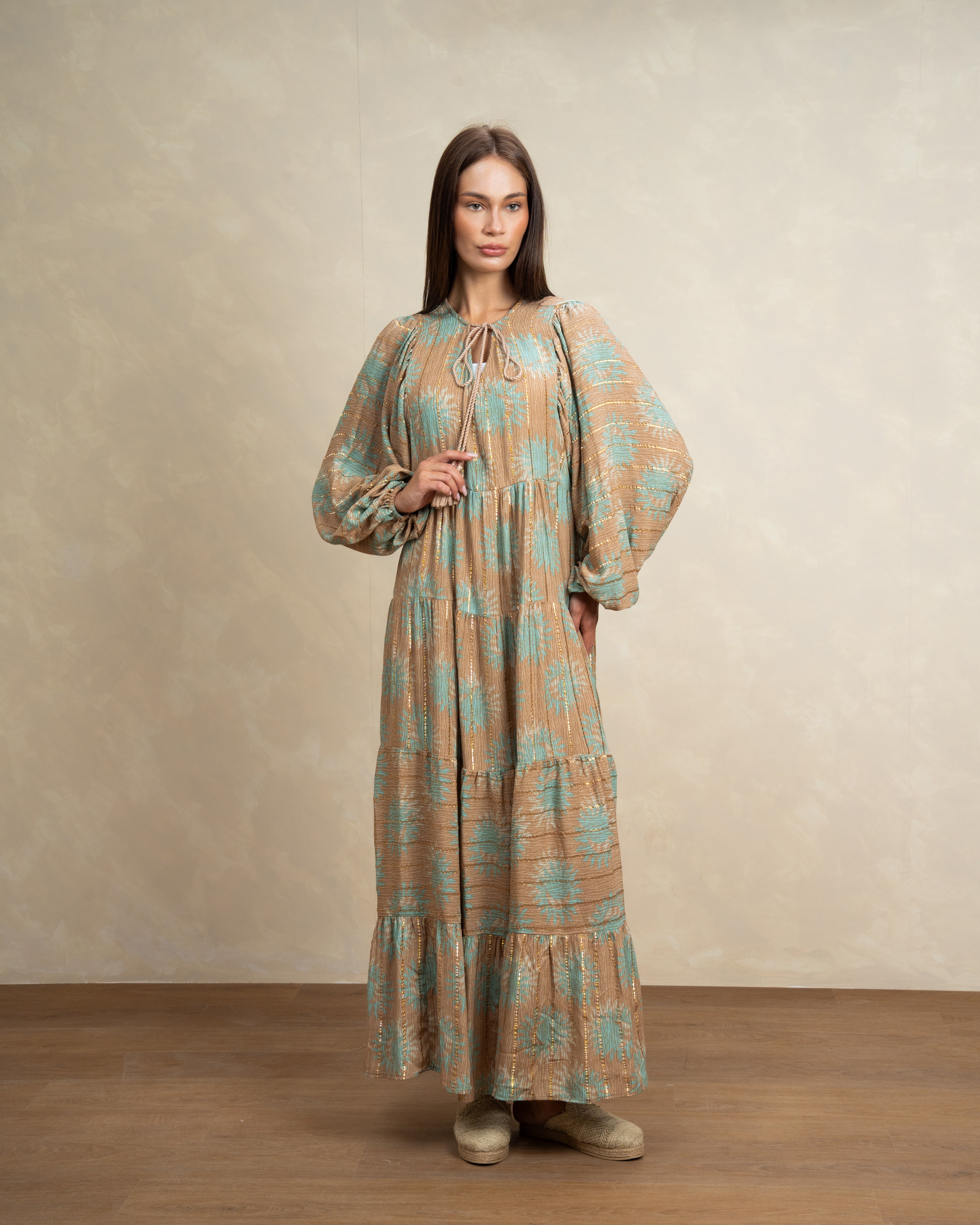 Patterned Tie Neck Dress