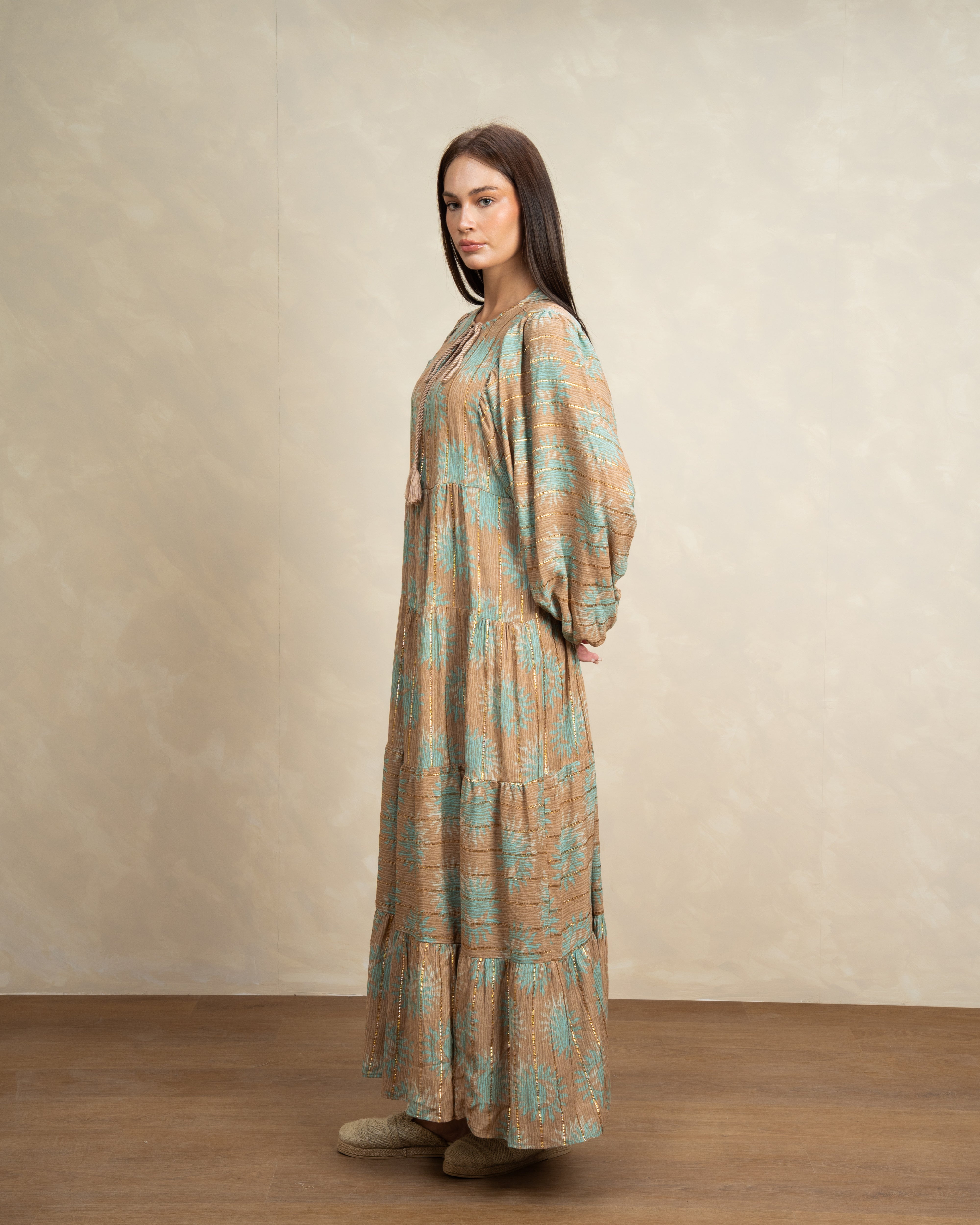 Patterned Tie Neck Dress