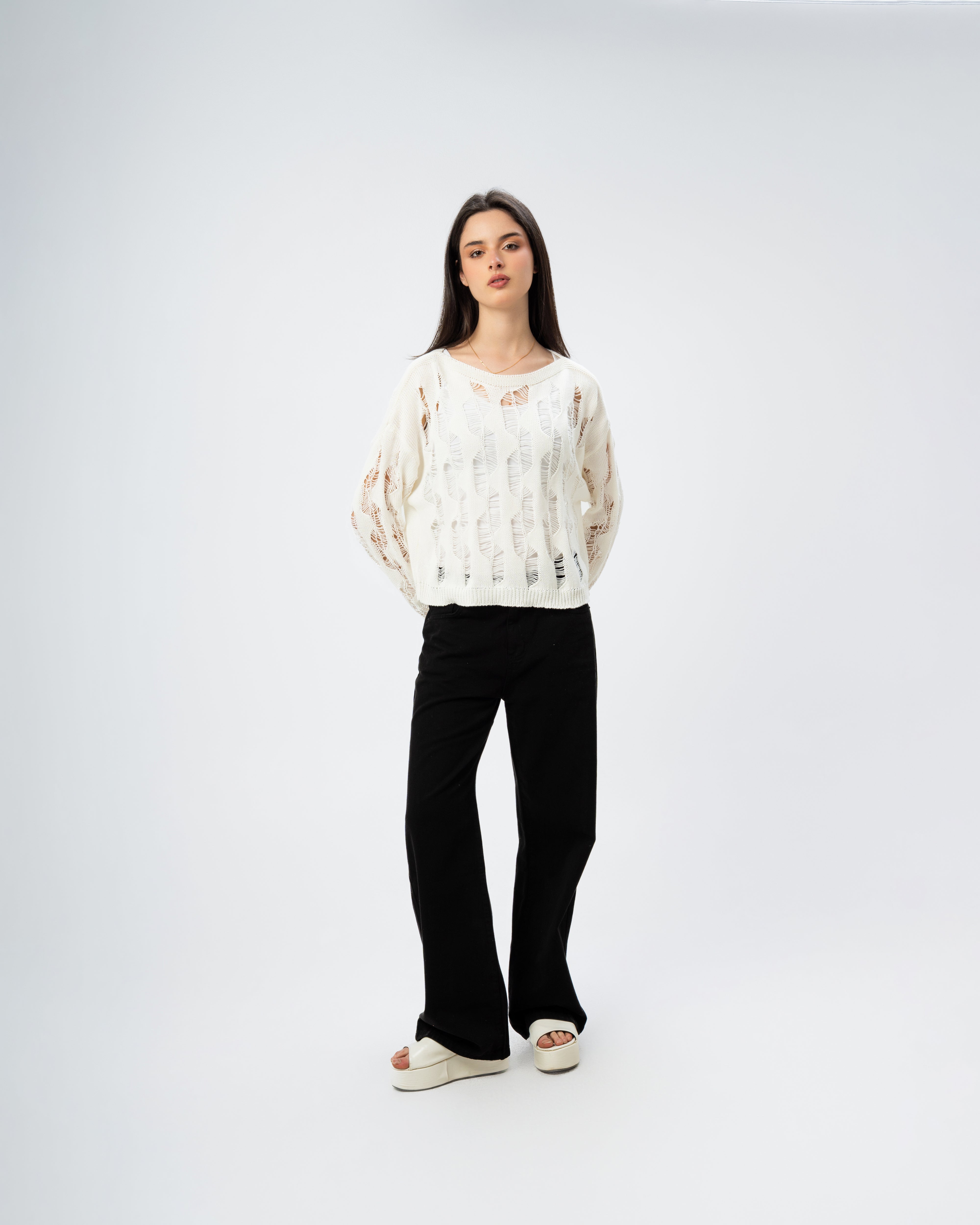 Knitwear Pullover With Wide Neck - And Cutout Circles