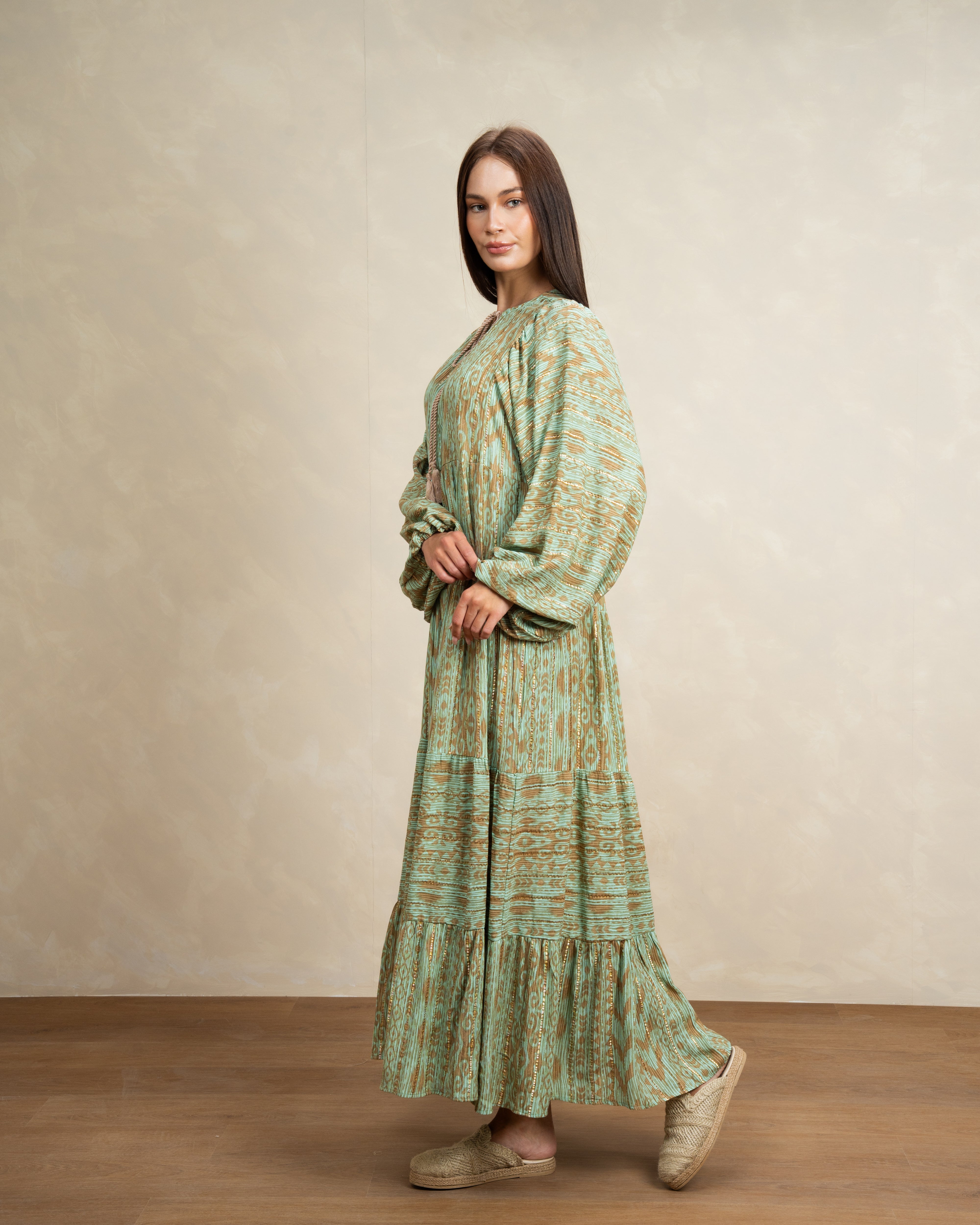 Patterned Tie Neck Dress