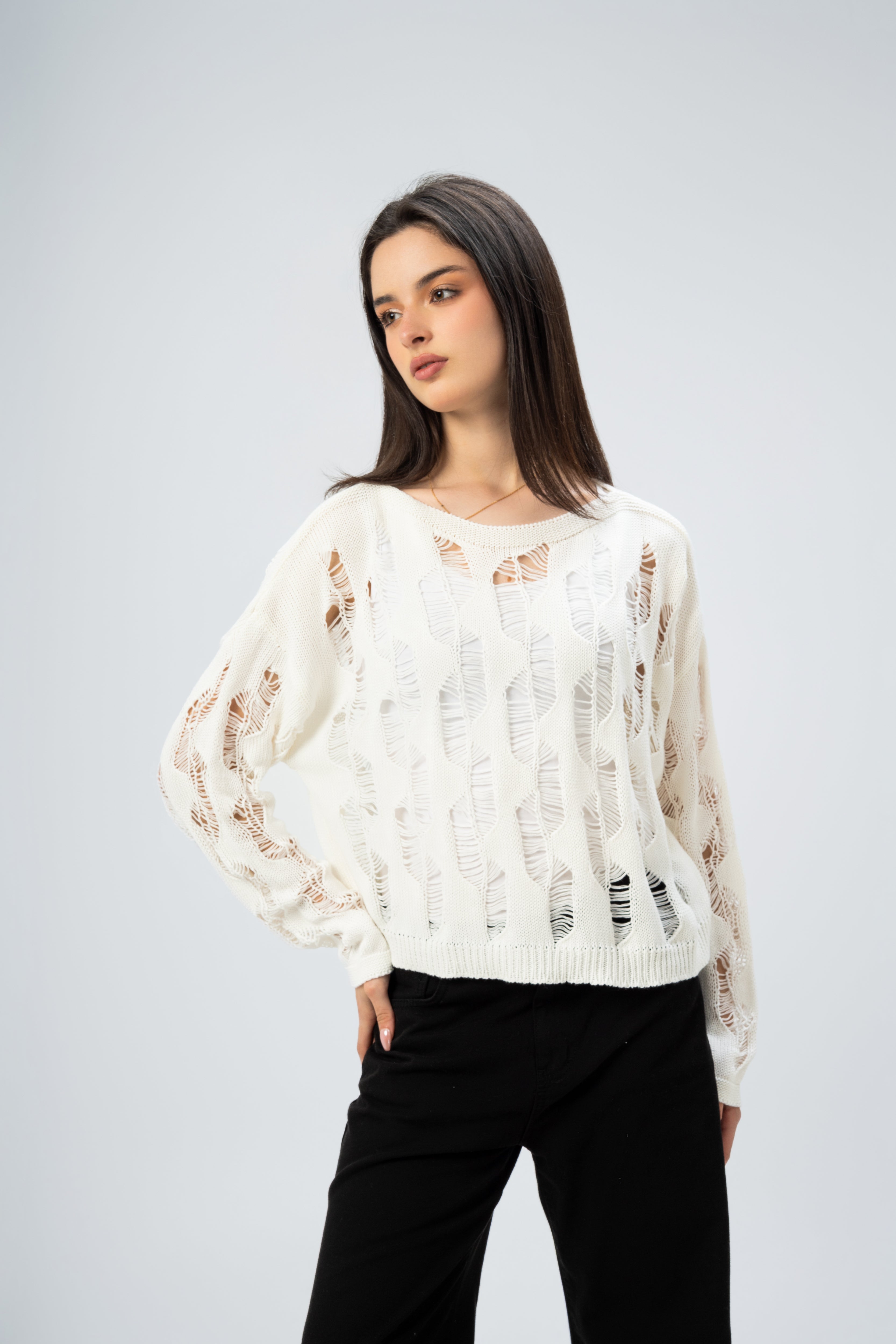 Knitwear Pullover With Wide Neck - And Cutout Circles