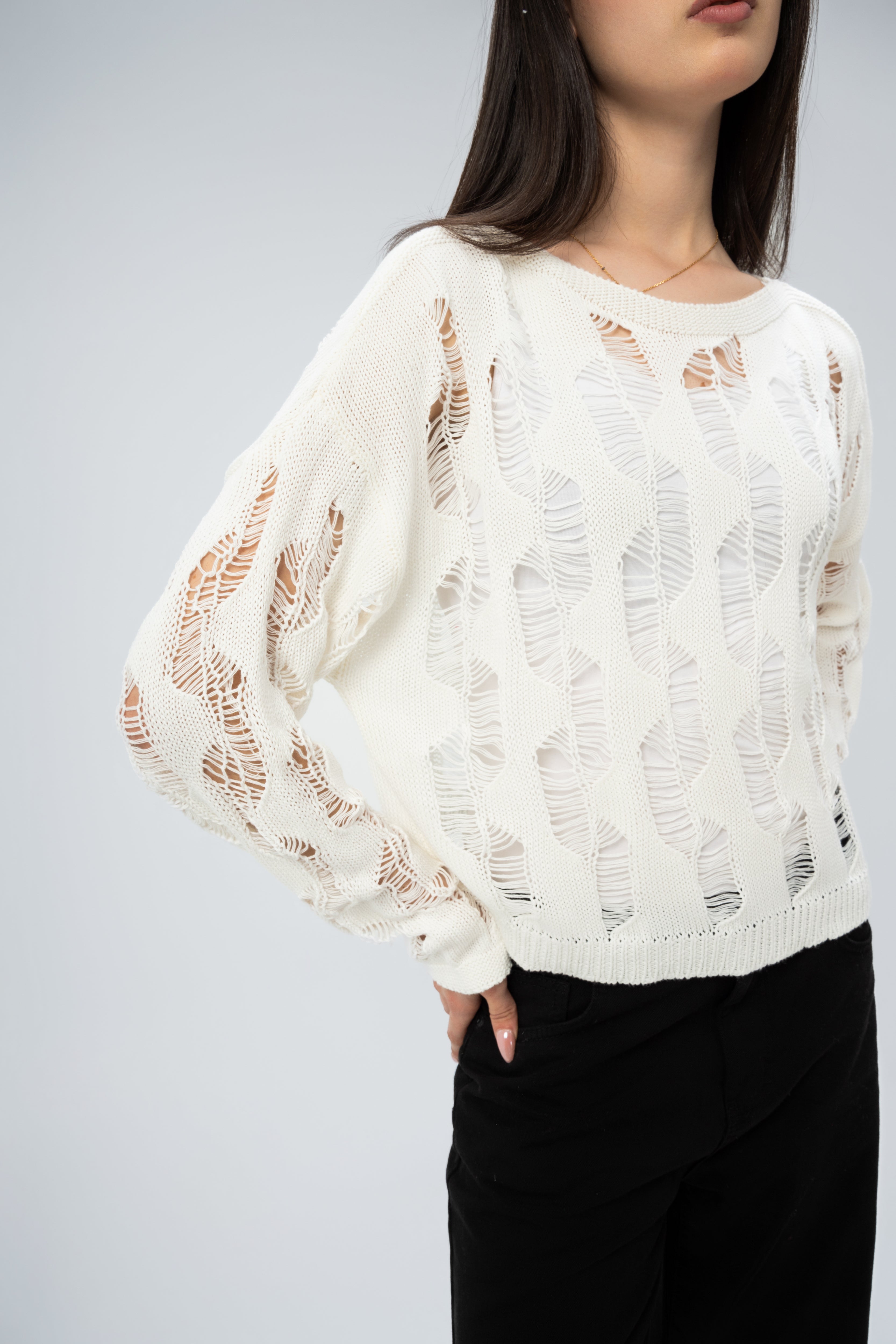 Knitwear Pullover With Wide Neck - And Cutout Circles