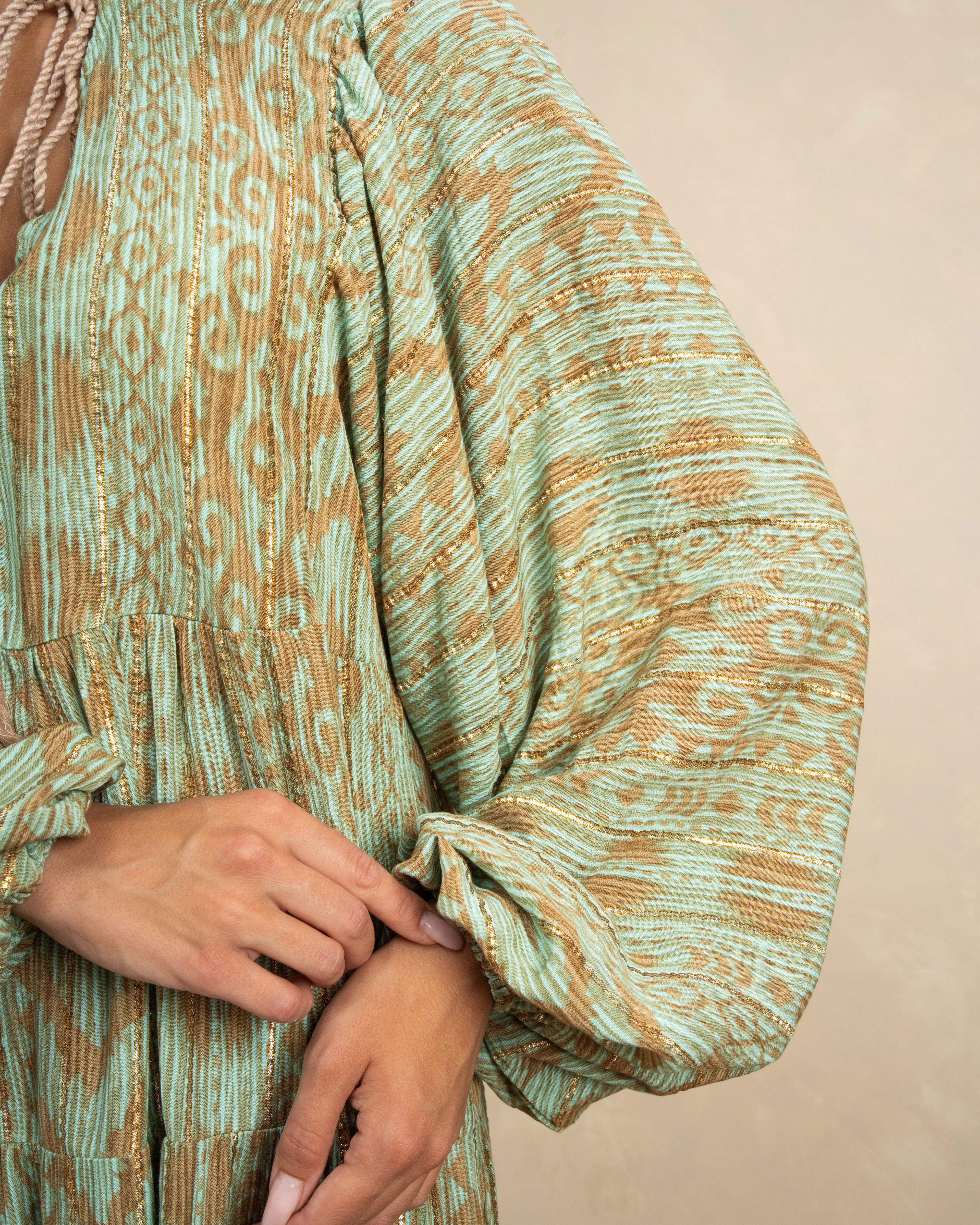 Patterned Tie Neck Dress