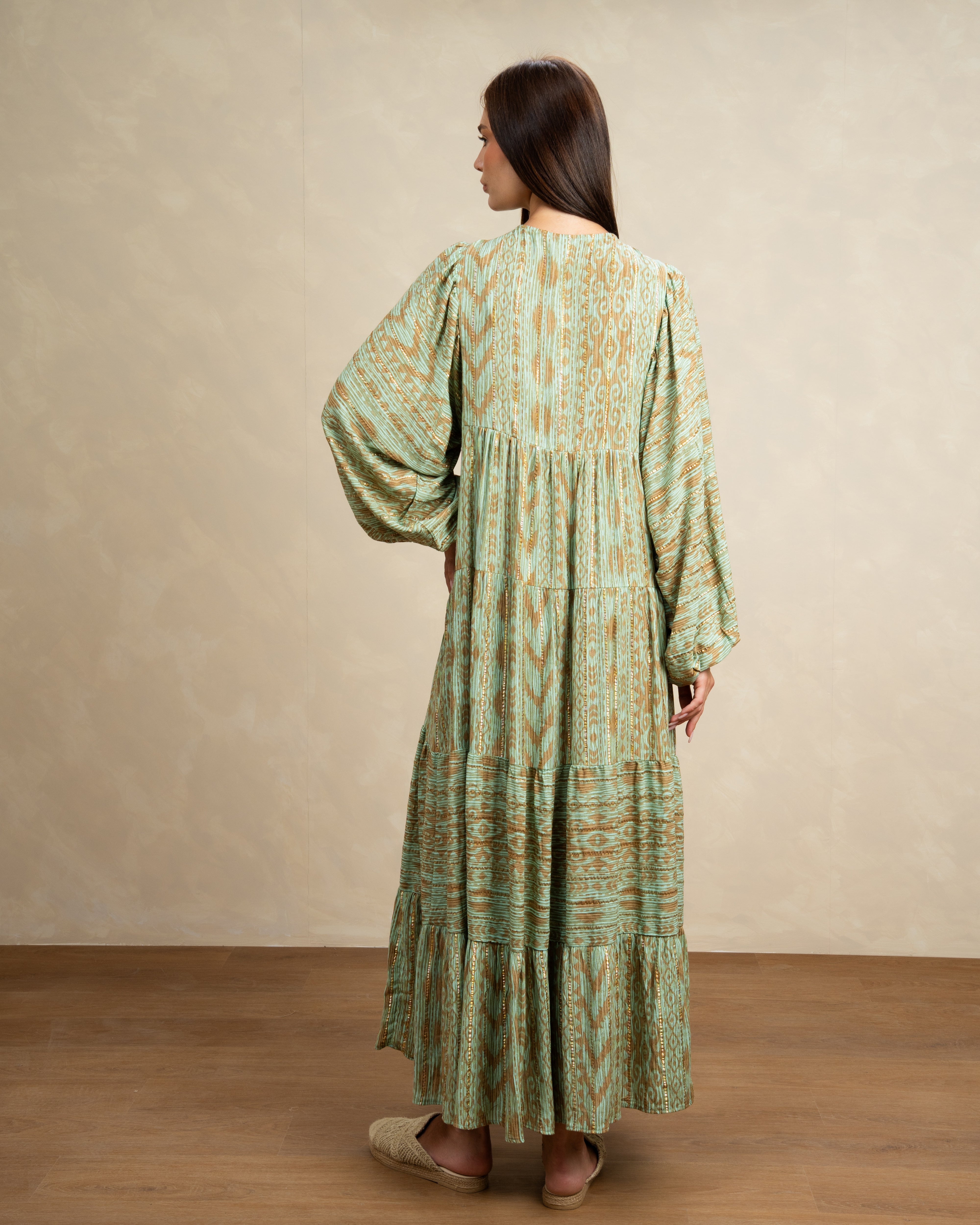 Patterned Tie Neck Dress