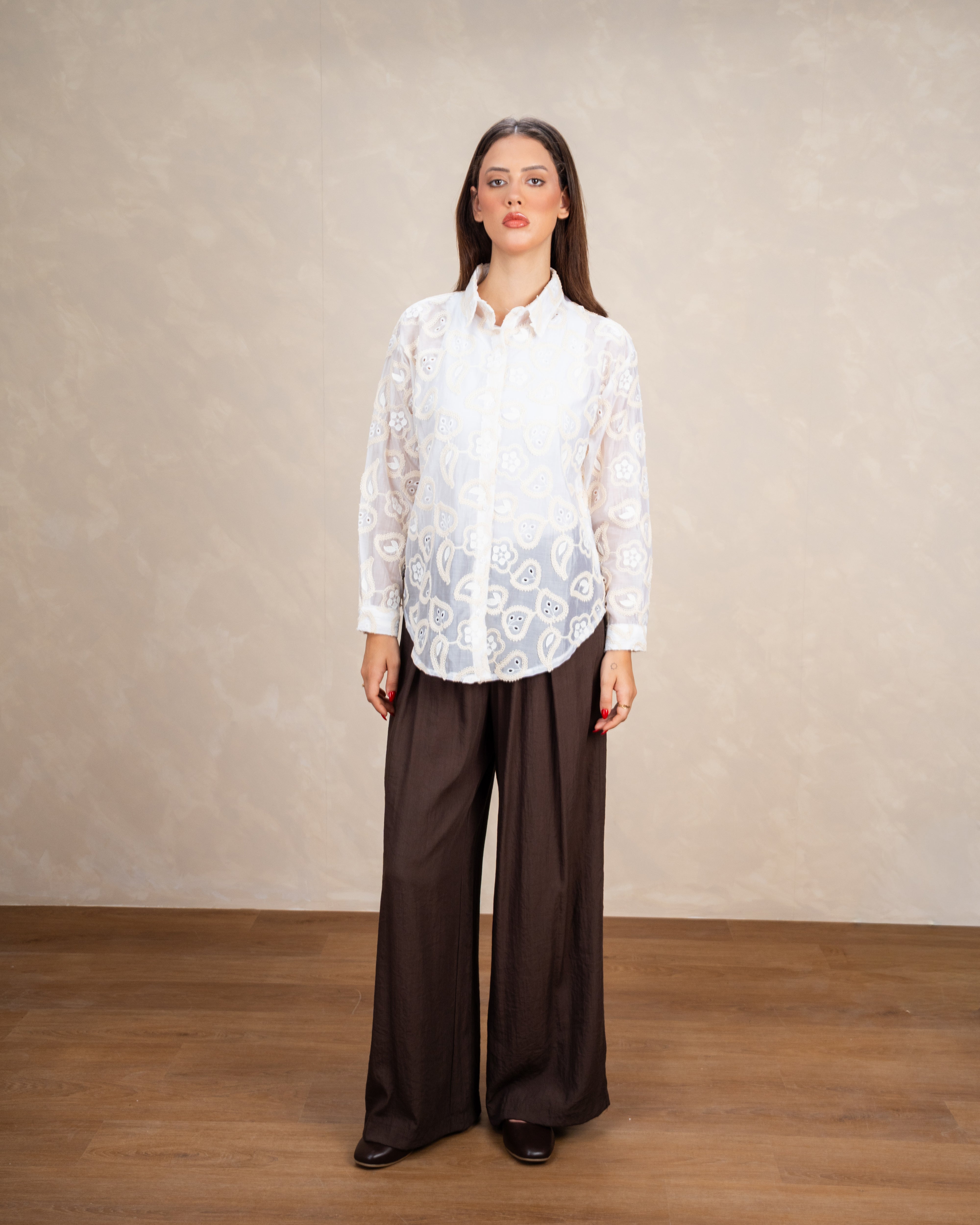 Heart-Shaped Floral Embroidered Shirt