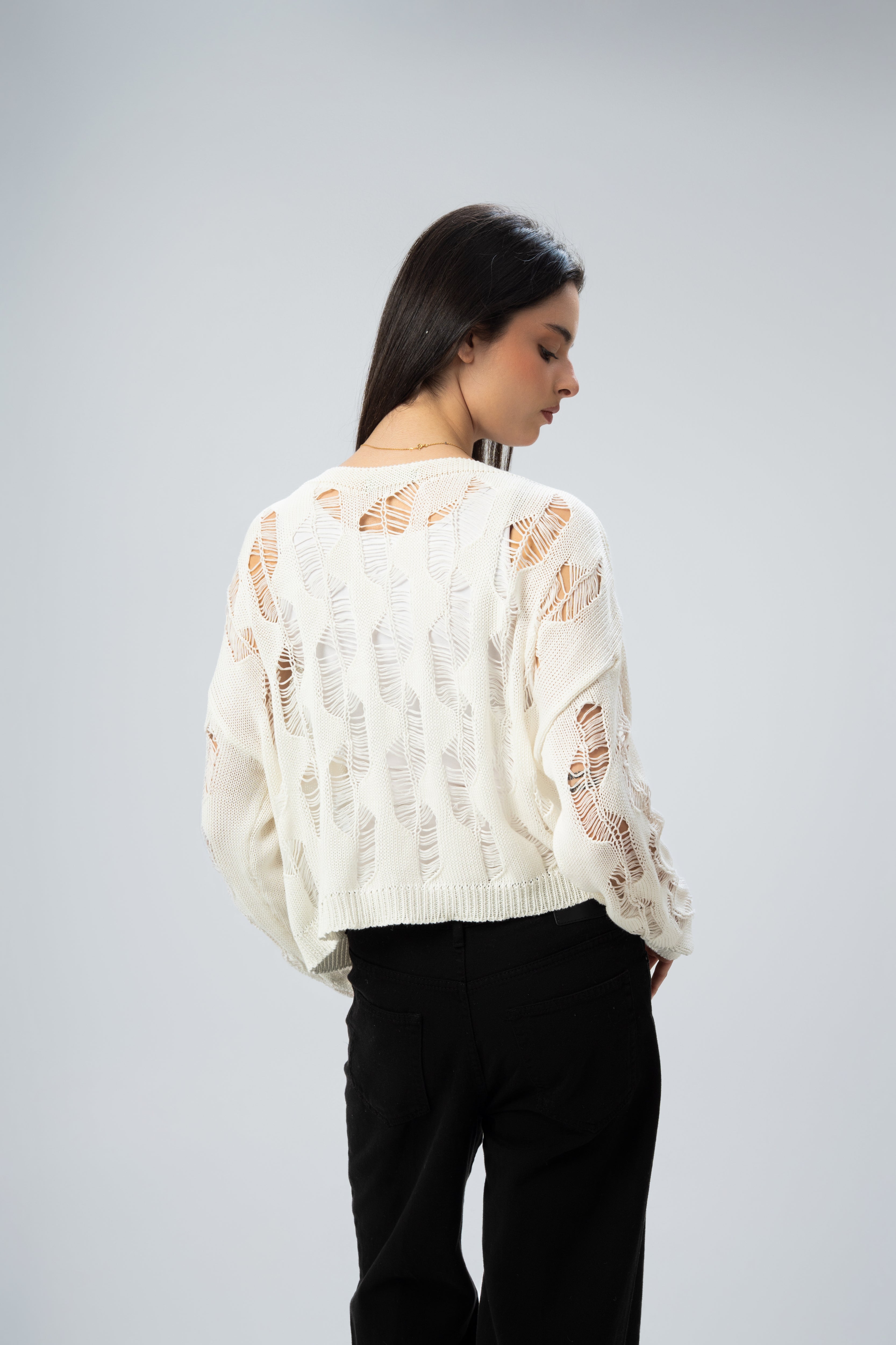 Knitwear Pullover With Wide Neck - And Cutout Circles