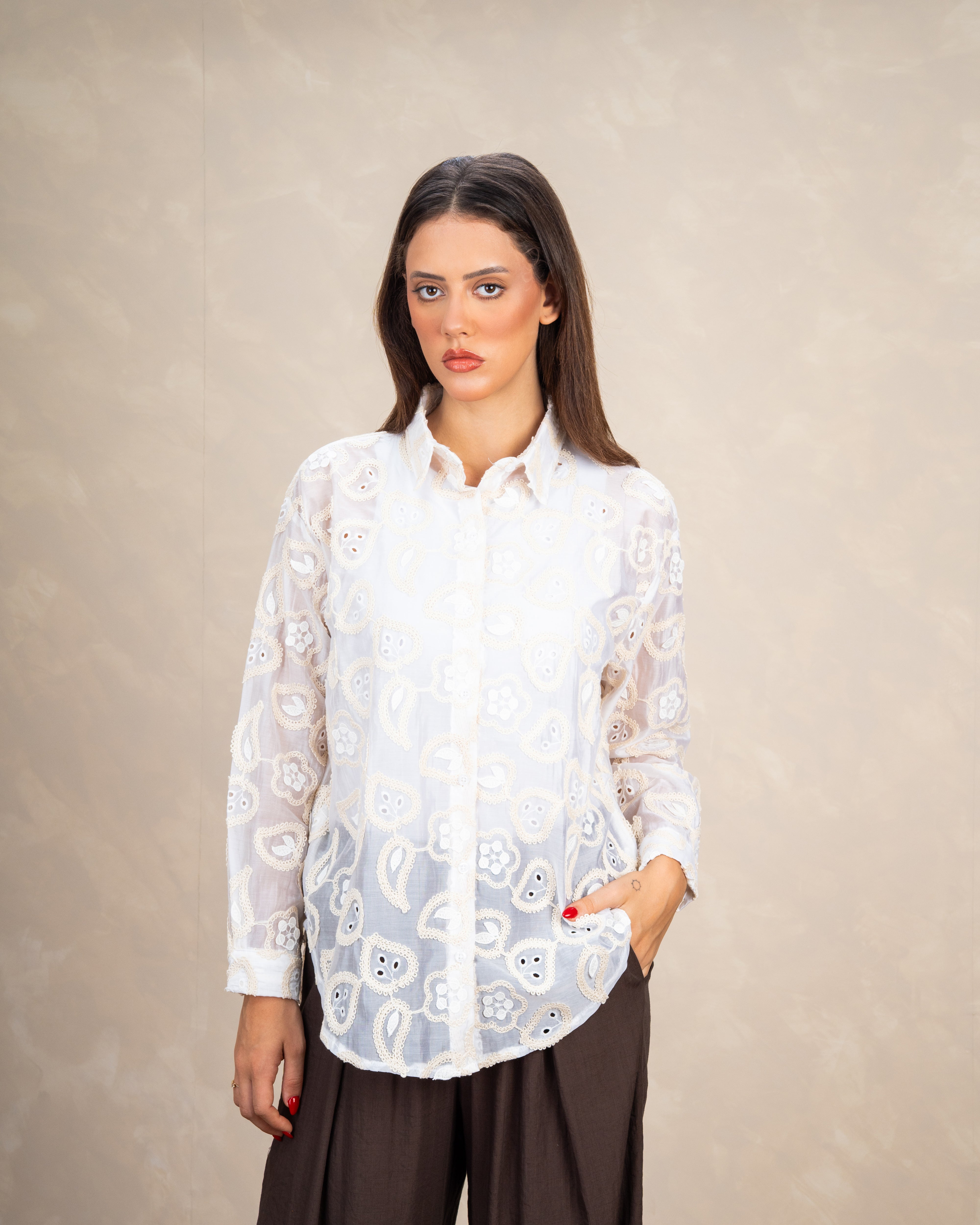 Heart-Shaped Floral Embroidered Shirt