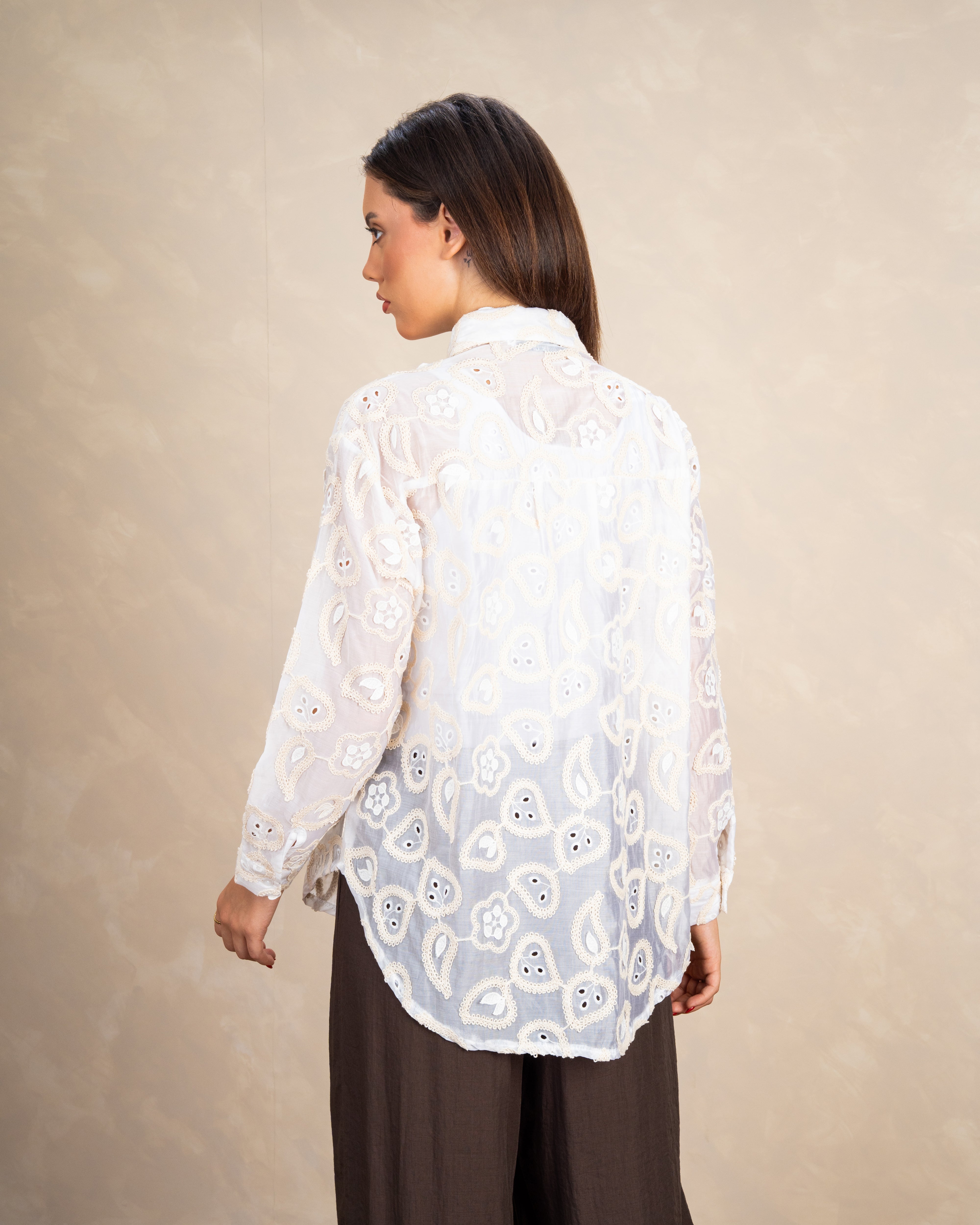 Heart-Shaped Floral Embroidered Shirt