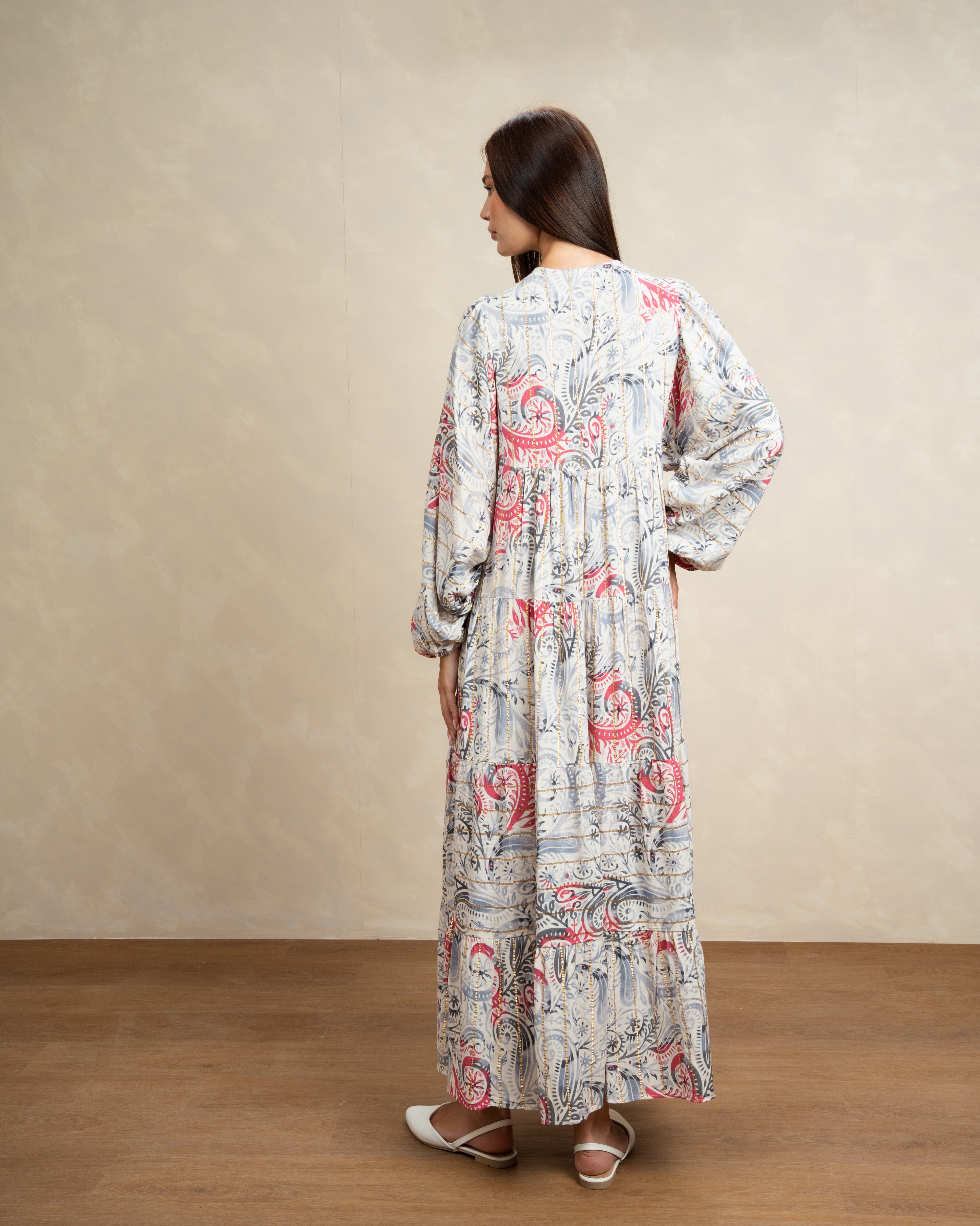 Patterned Tie Neck Dress