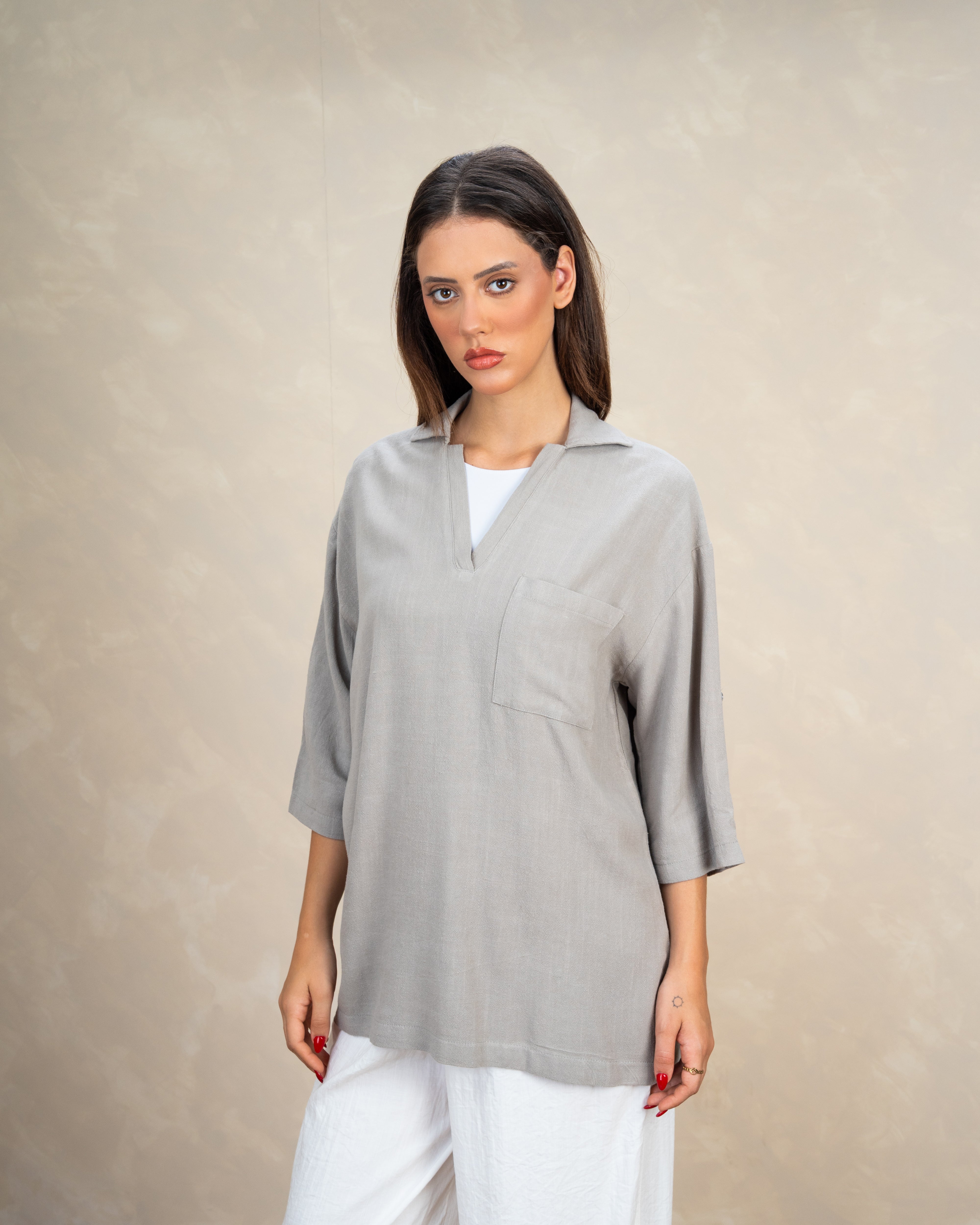 Minimal Linen Blouse With Pocket