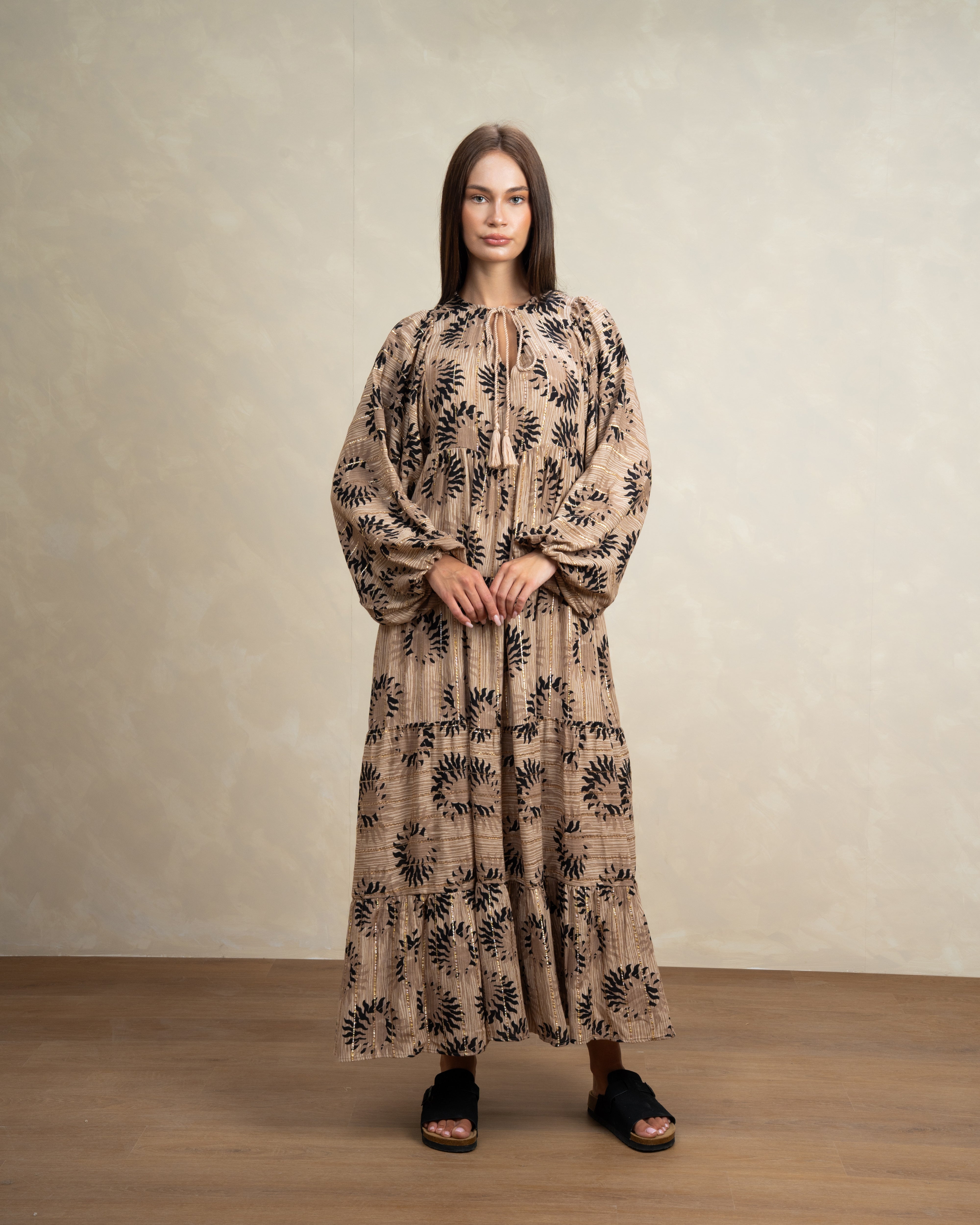 Patterned Tie Neck Dress