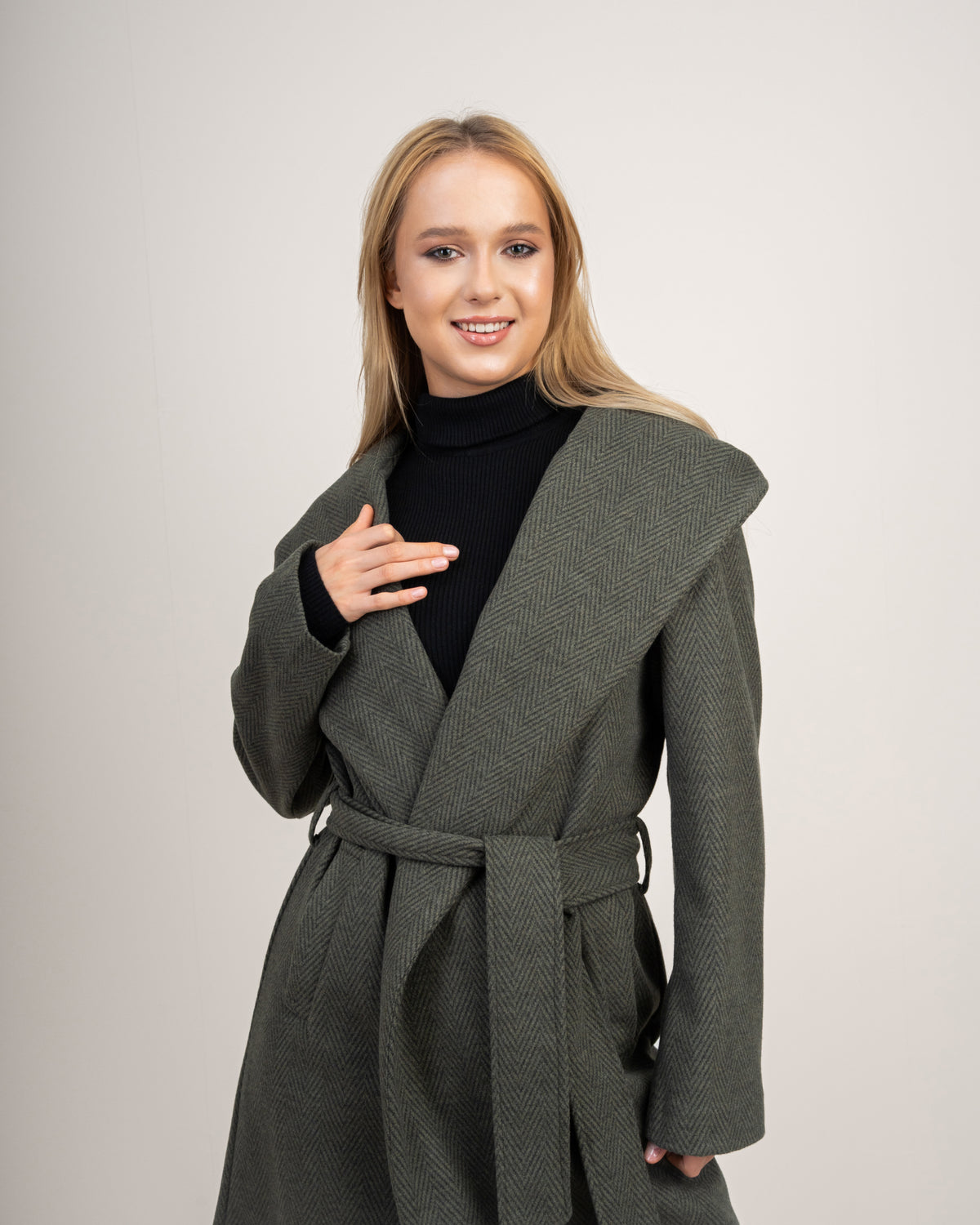 Patterned Wool Coat With Belt