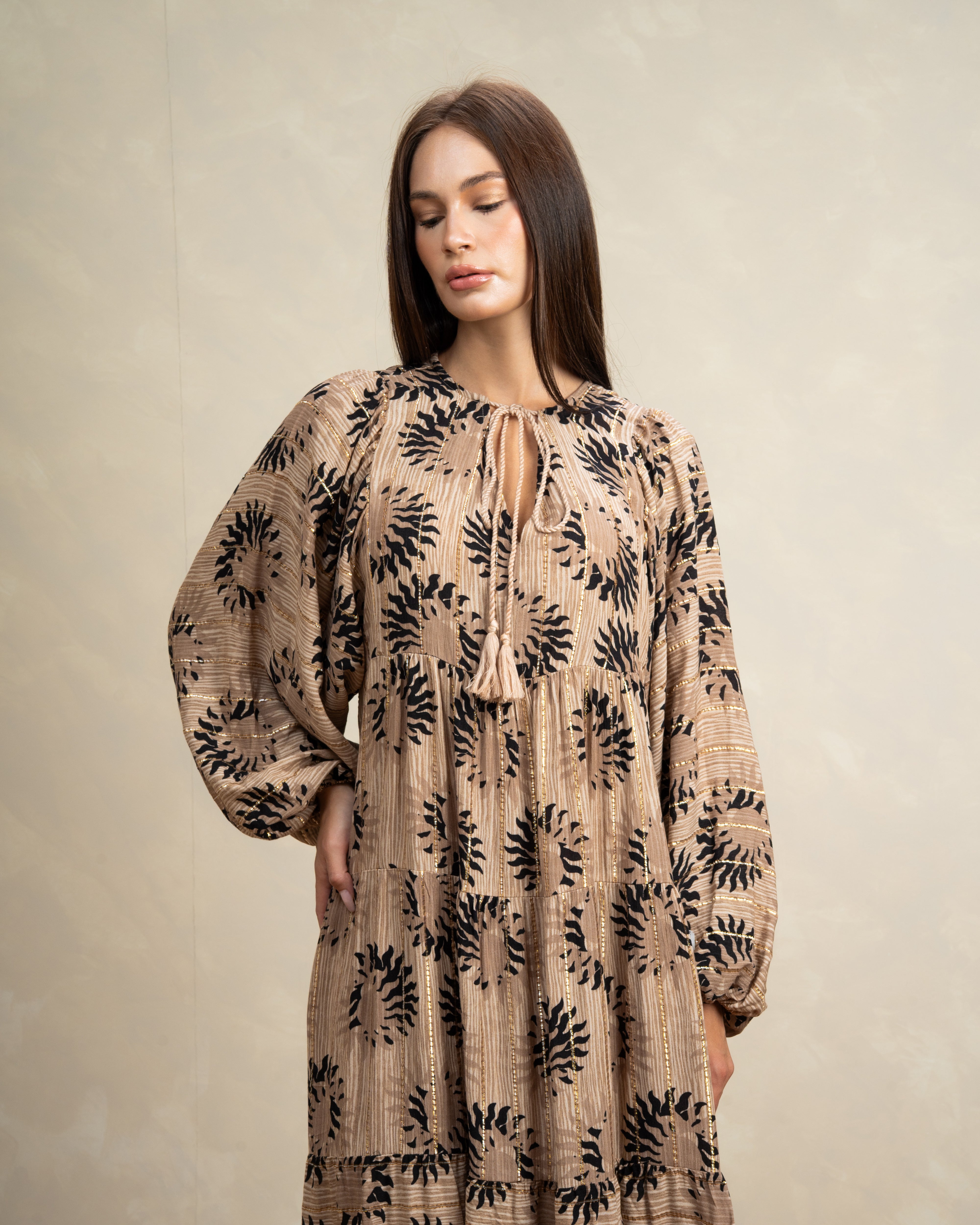 Patterned Tie Neck Dress
