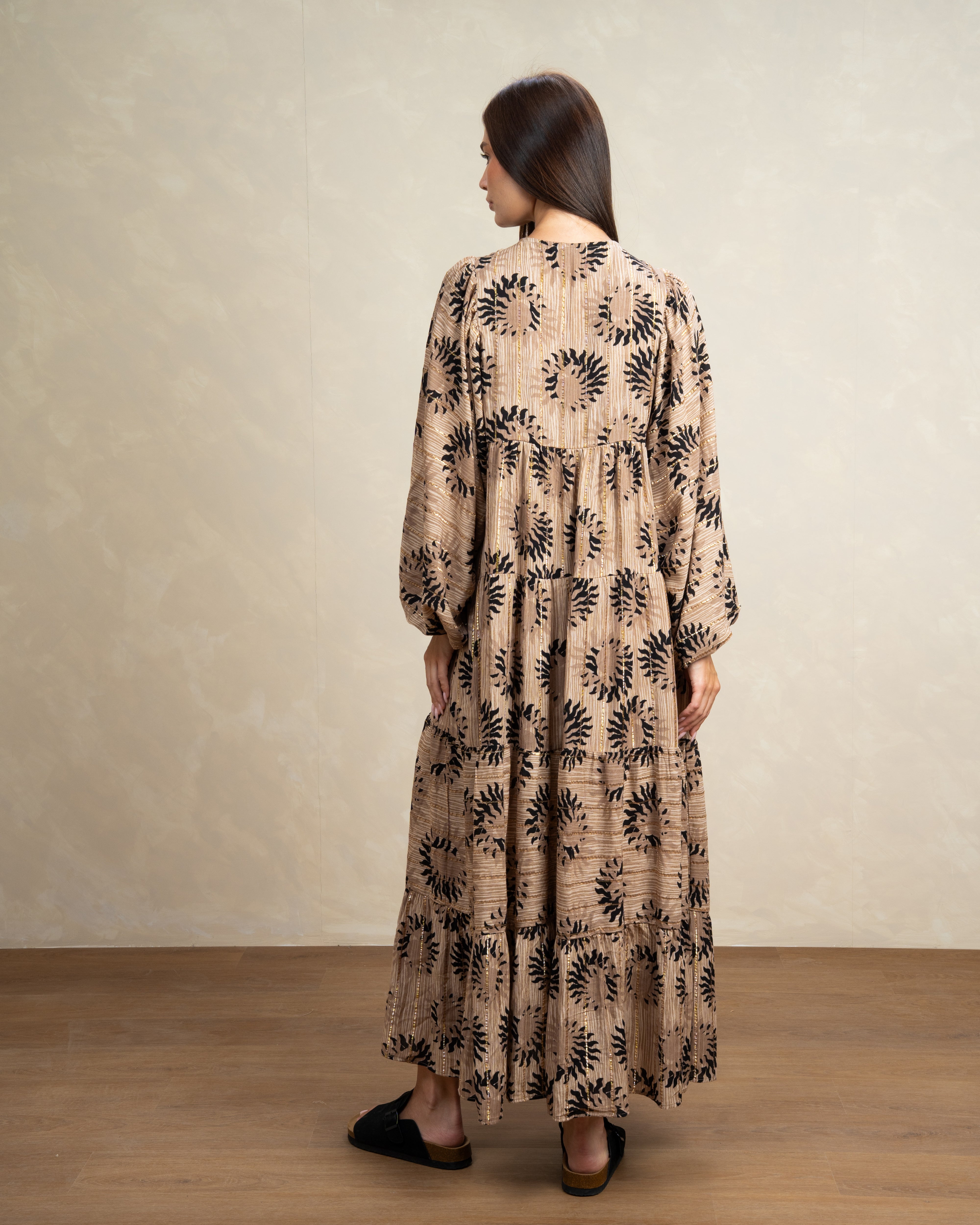 Patterned Tie Neck Dress