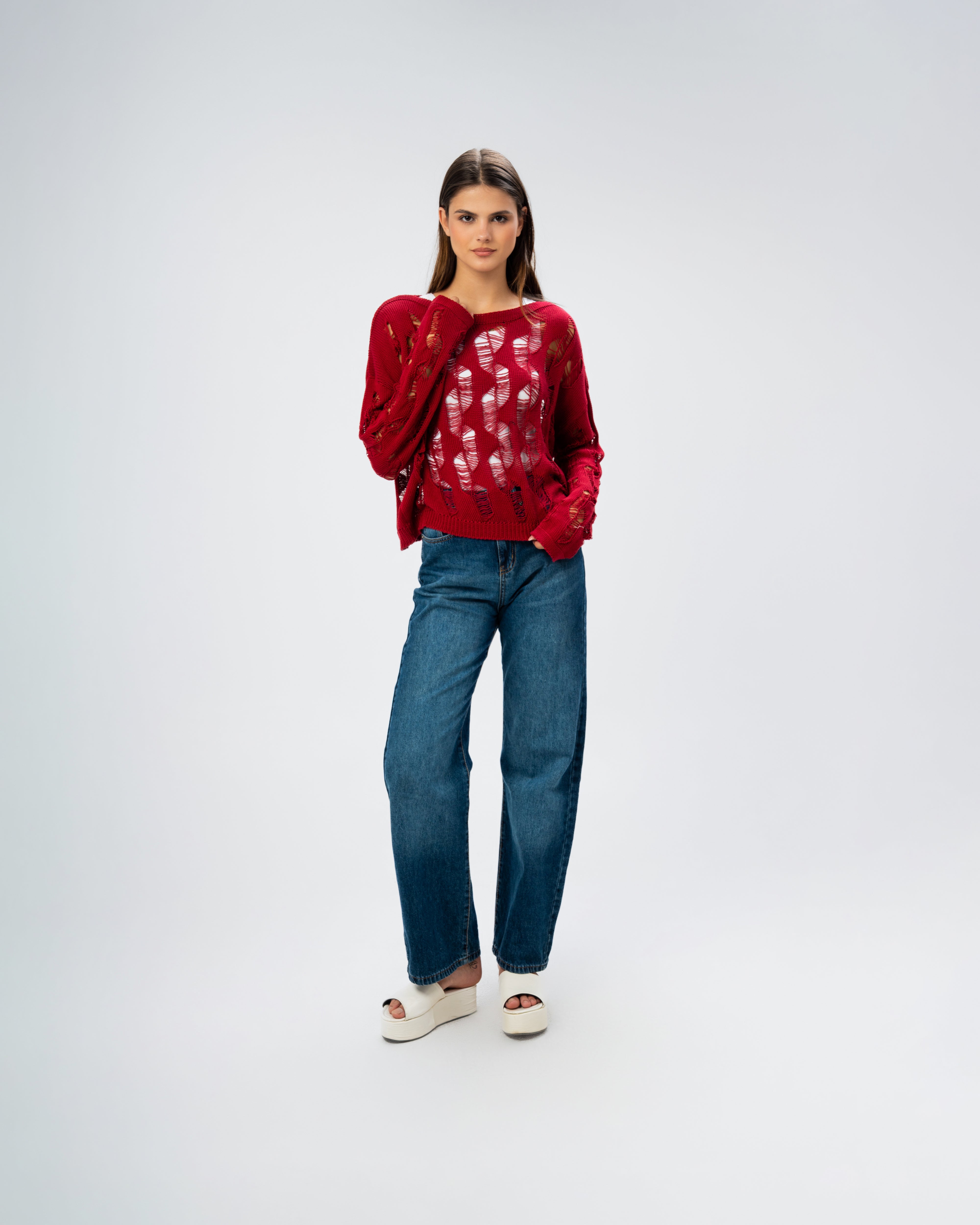 Knitwear Pullover With Wide Neck - And Cutout Circles