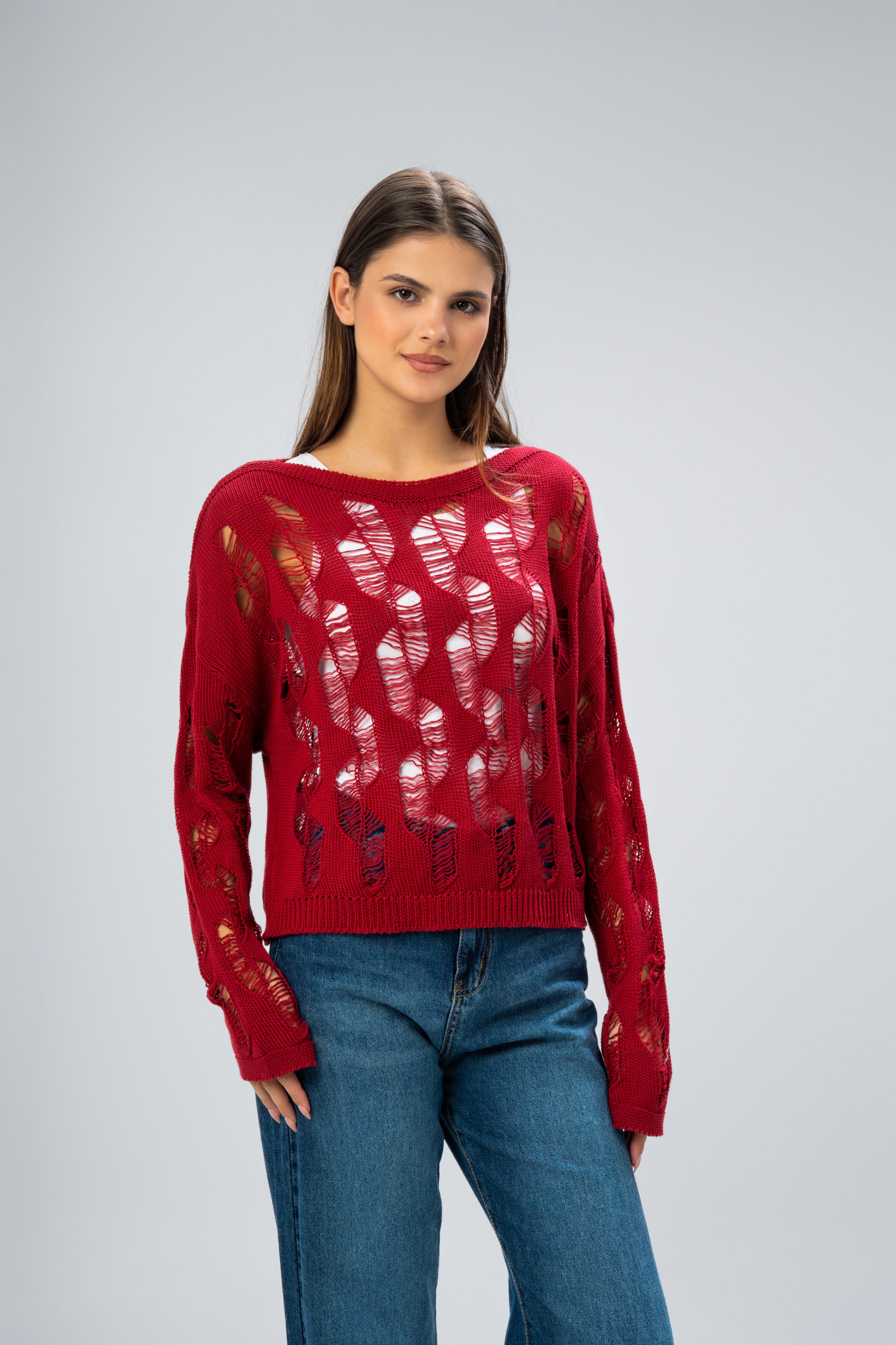 Knitwear Pullover With Wide Neck - And Cutout Circles