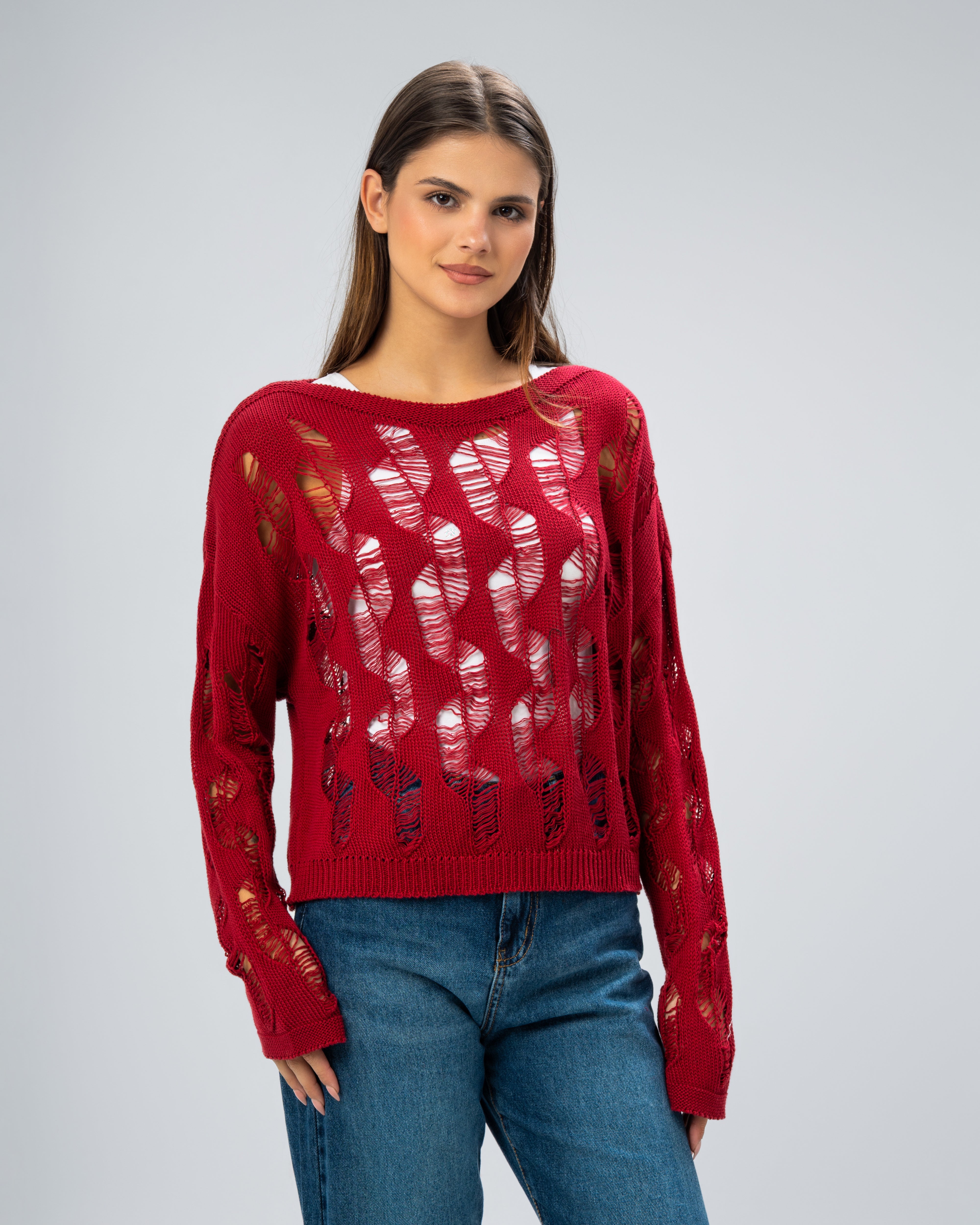 Knitwear Pullover With Wide Neck - And Cutout Circles